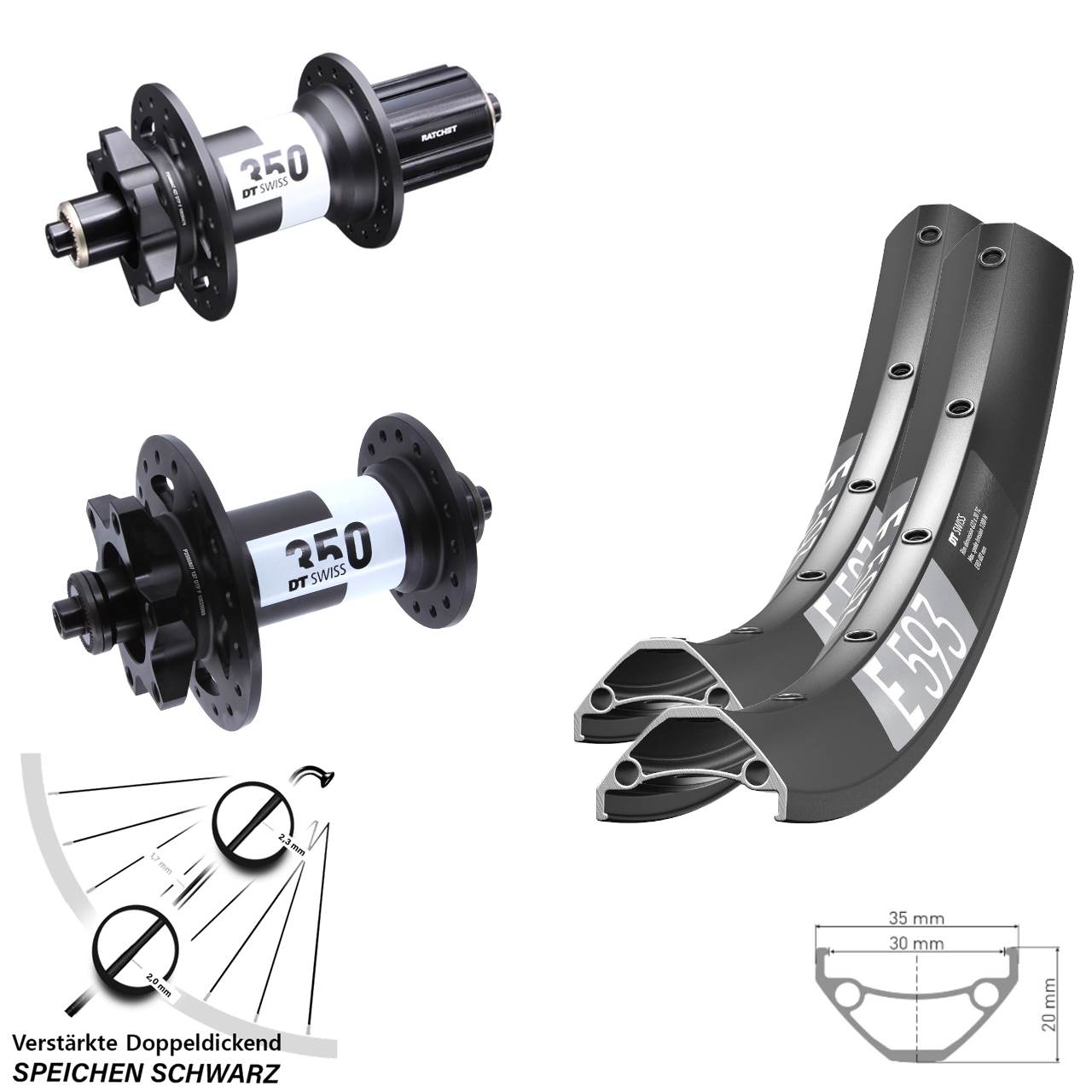 Laufradsatz 6-Loch QR 27,5 Zoll DT Swiss E593 350 Ratchet 36 8-11 fach HG