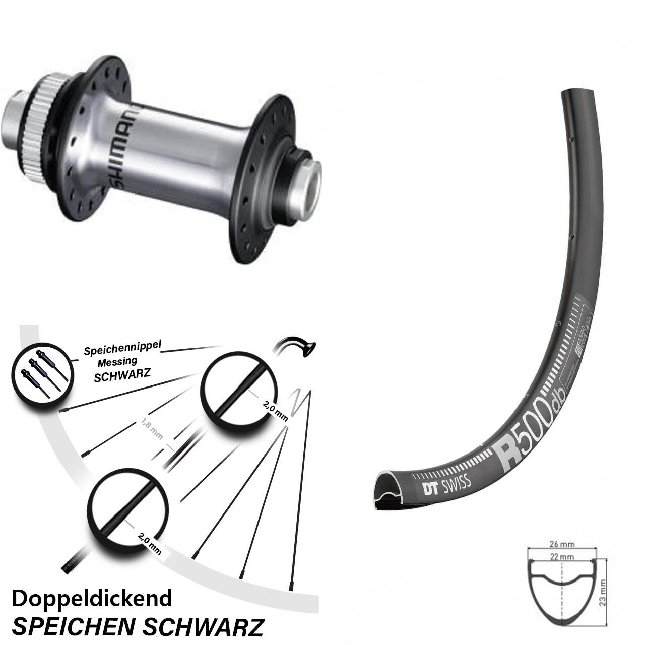 DT Swiss R500 Shimano HB-RS770 28 Zoll Vorderrad Centerlock 12x100