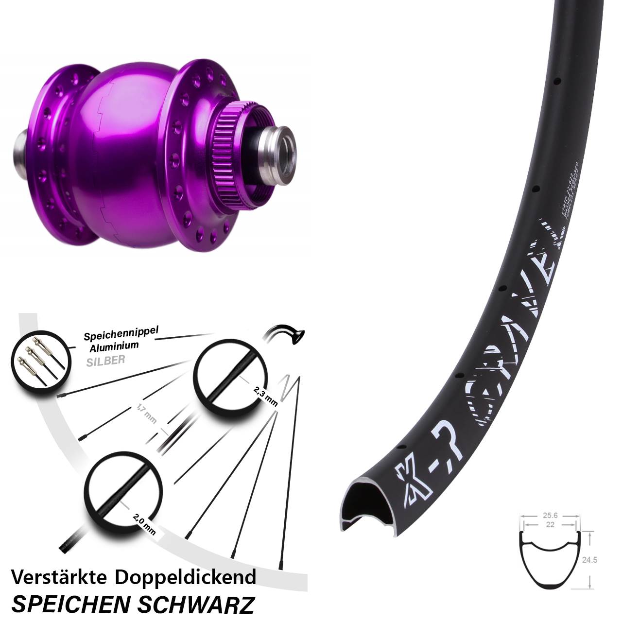 Disc Nabendynamovorderrad KX-R Gravel SON 28 Zoll violett 12x100