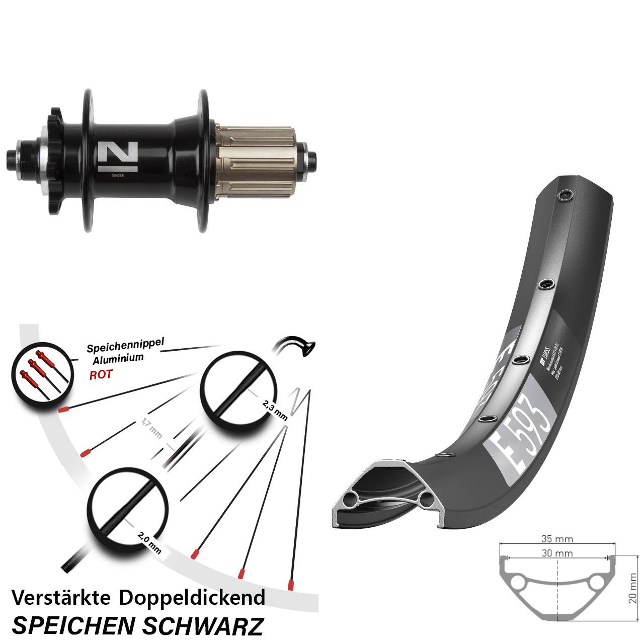 Hinterrad 6-Loch 29 Zoll DT Swiss E 593 Novatec D042 8-11 fach HG für Schnellspanner