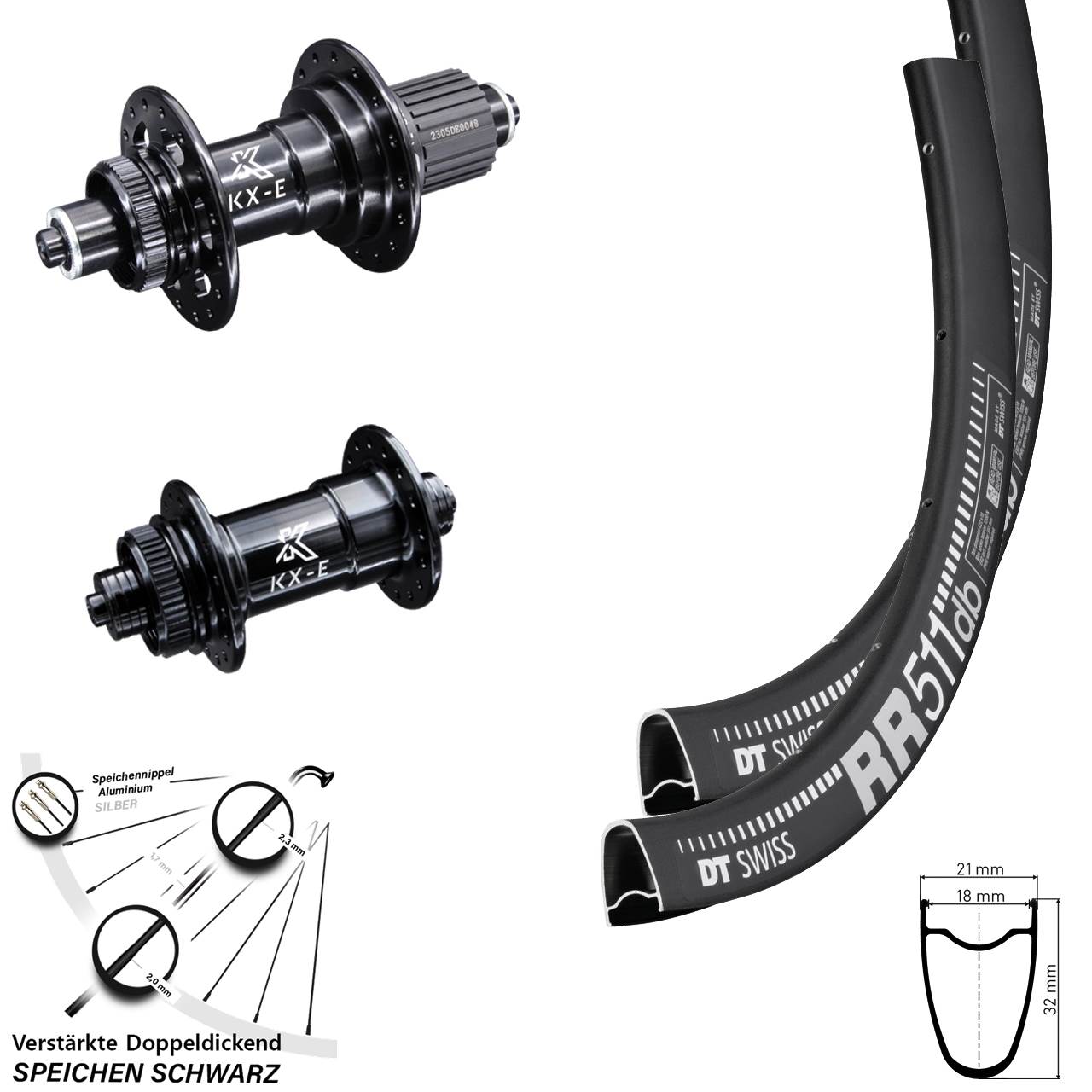 28 Zoll DT Swiss RR511 KX-E Heavy Duty Disc Laufrad-Satz QR Micro Spline
