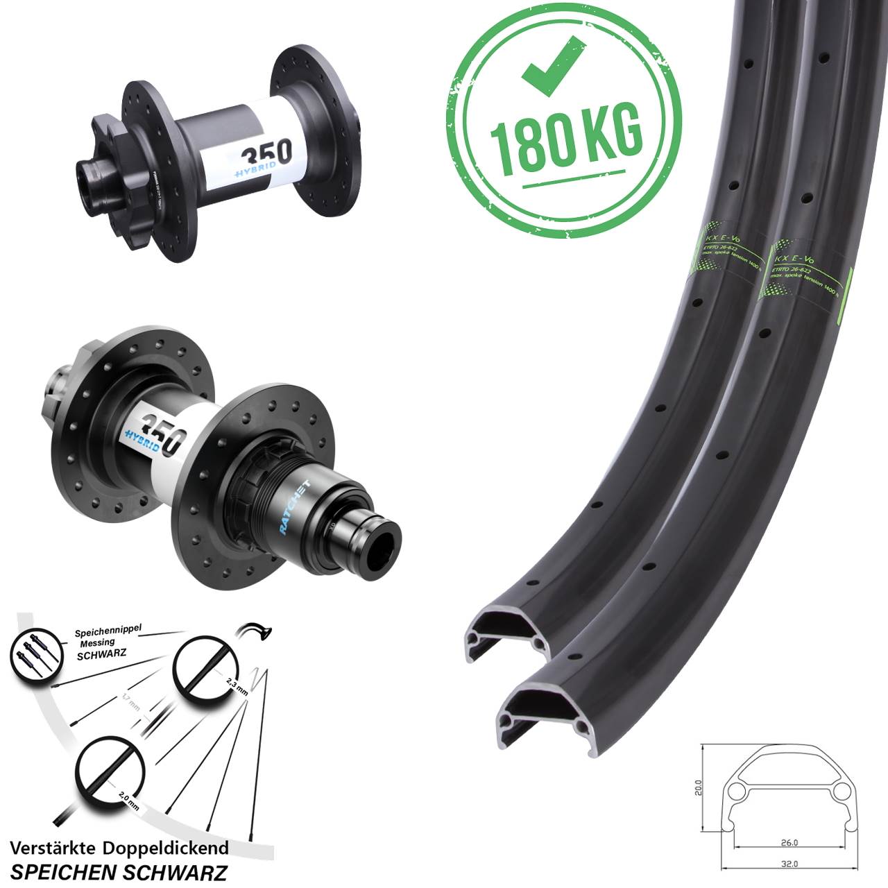 KX Evo DT Swiss 350 Hybrid 650B Disc Laufrad-Satz 15x110 12x148 Boost SRAM XD