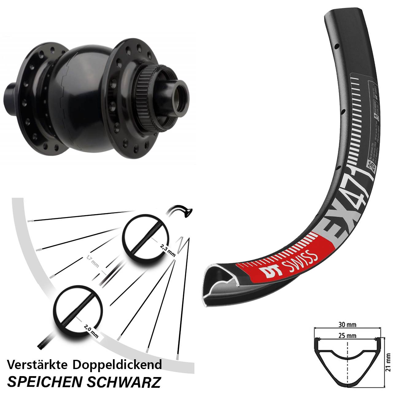 Centerlock 29 Zoll Vorderrad mit Dynamo DT Swiss EX471 SON 28 15x110 Boost