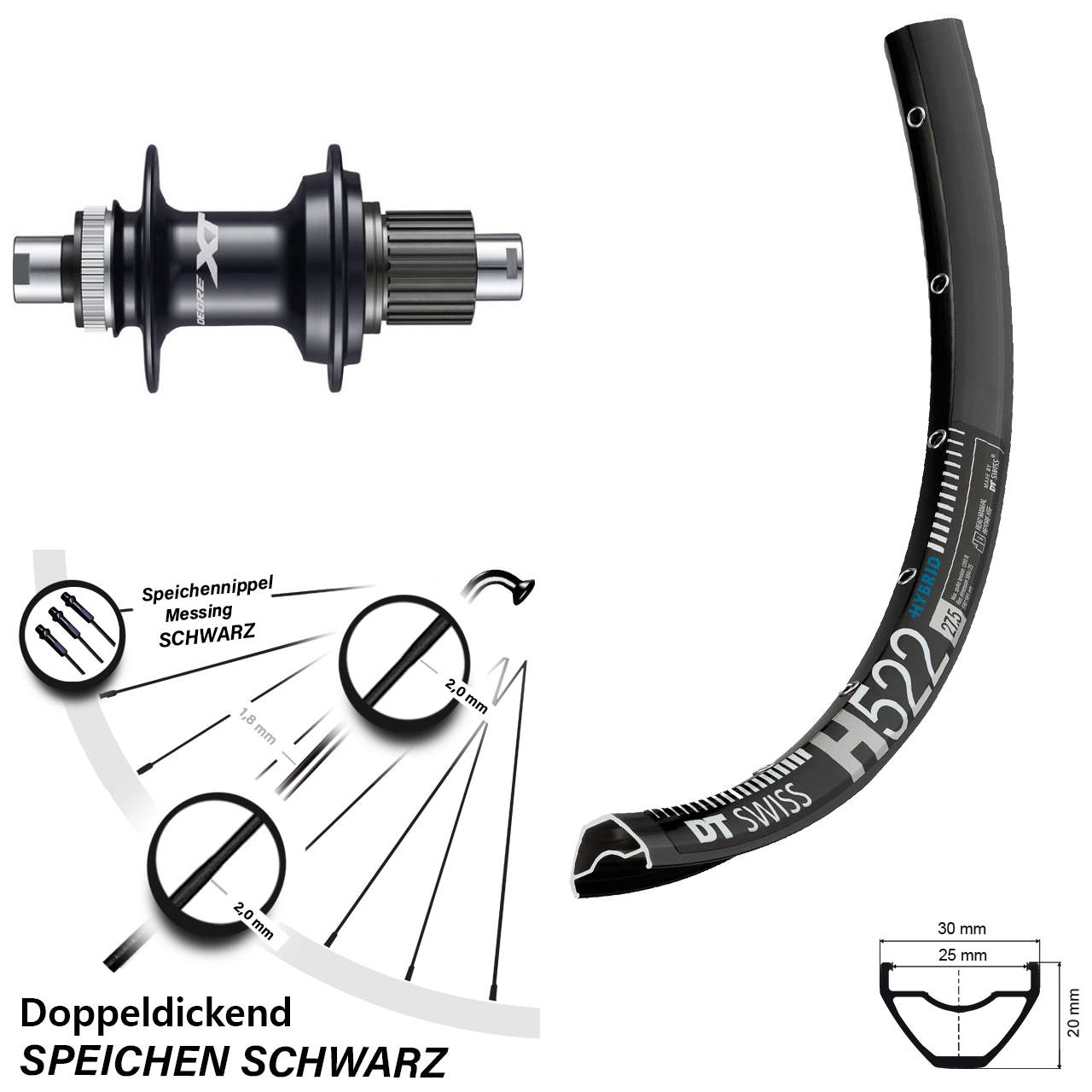 29 Zoll DT Swiss H522 Shimano Deore XT FH-M8110 Disc Hinterrad 12x142 Micro Spline