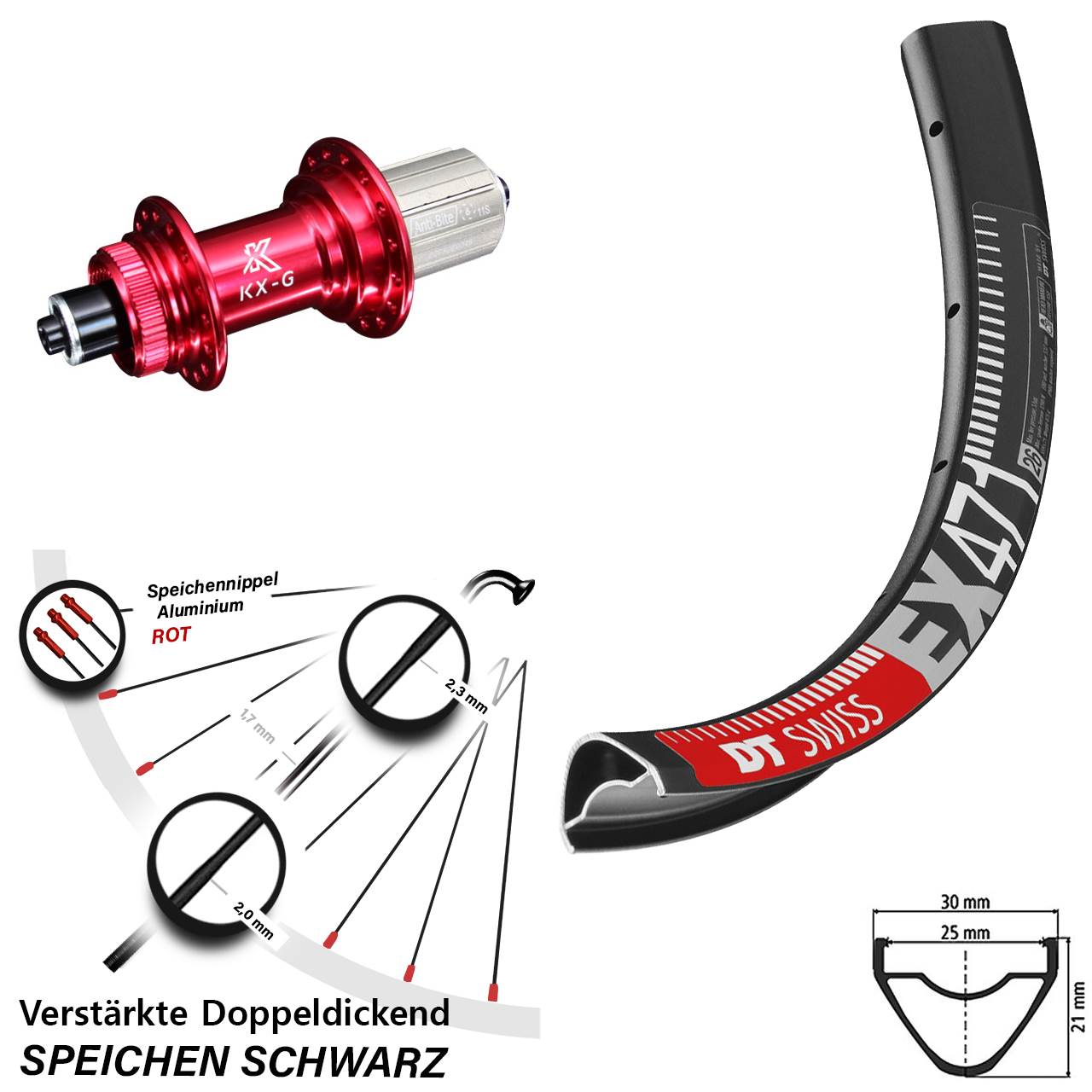DT Swiss EX471 KX-G rot 26 Zoll Disc Laufrad QR 8-12 fach