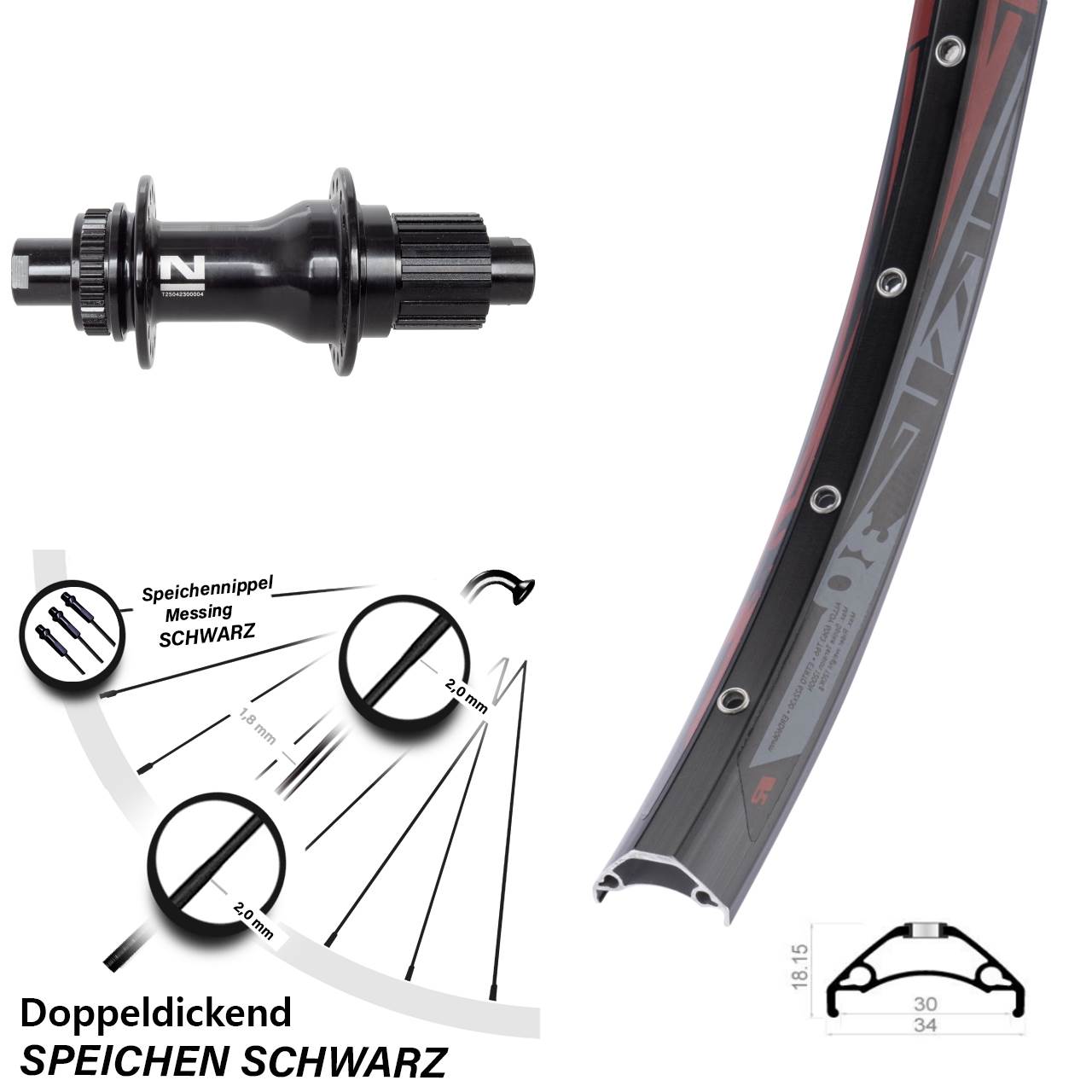 Rodi TRYP 30 Novatec D792 29 Zoll Centerlock Hinterrad 12x142 Micro Spline