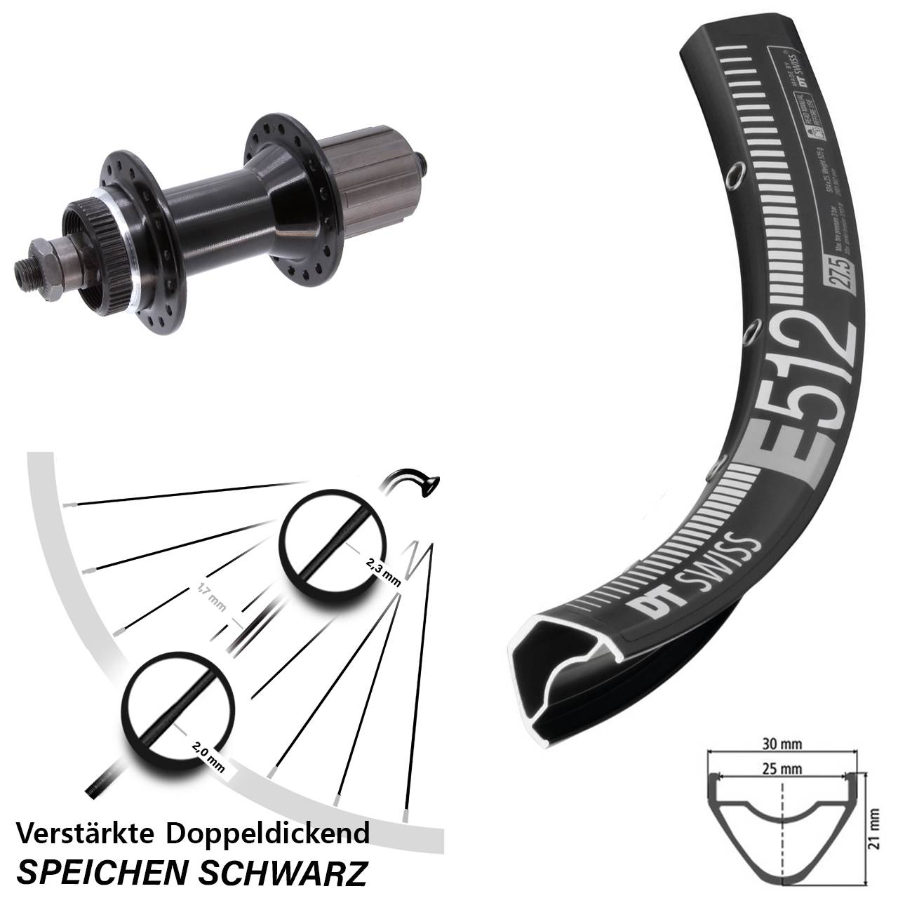 Hinterrad Centerlock 29 Zoll DT Swiss E512 Joytech 5x135 mm schwarz 8-11 fach HG für Schn