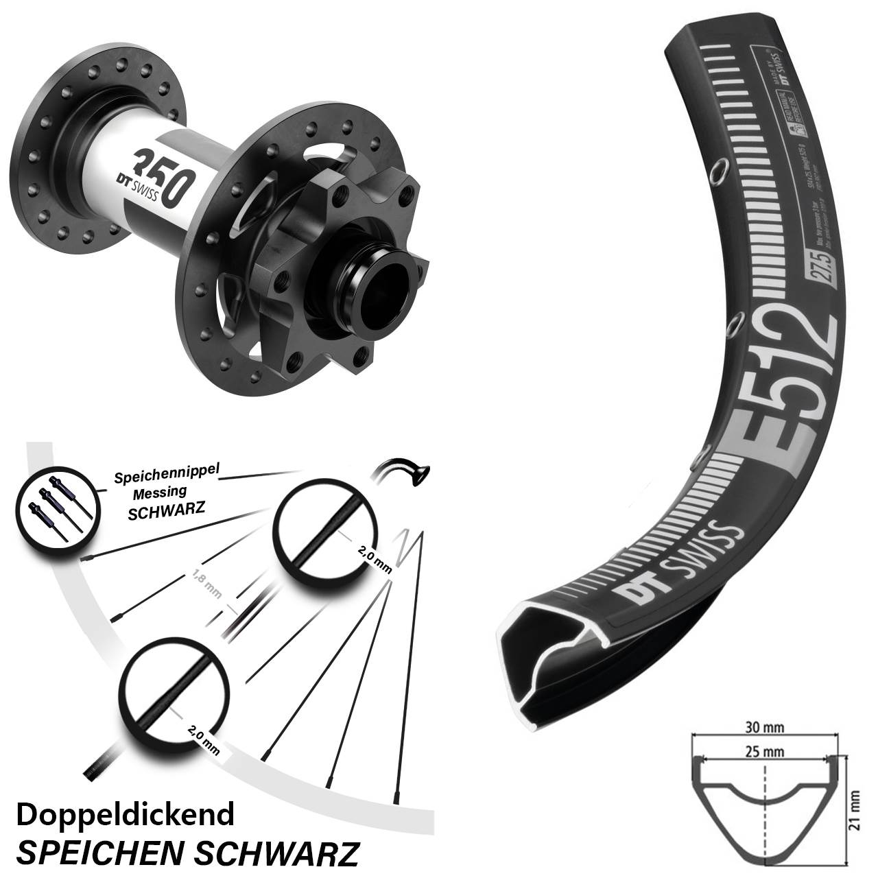 DT Swiss E 512 Vorderrad 29 Zoll Nabe 350 Boost 6-loch 15x110 mm Steckachse Enduro MTB