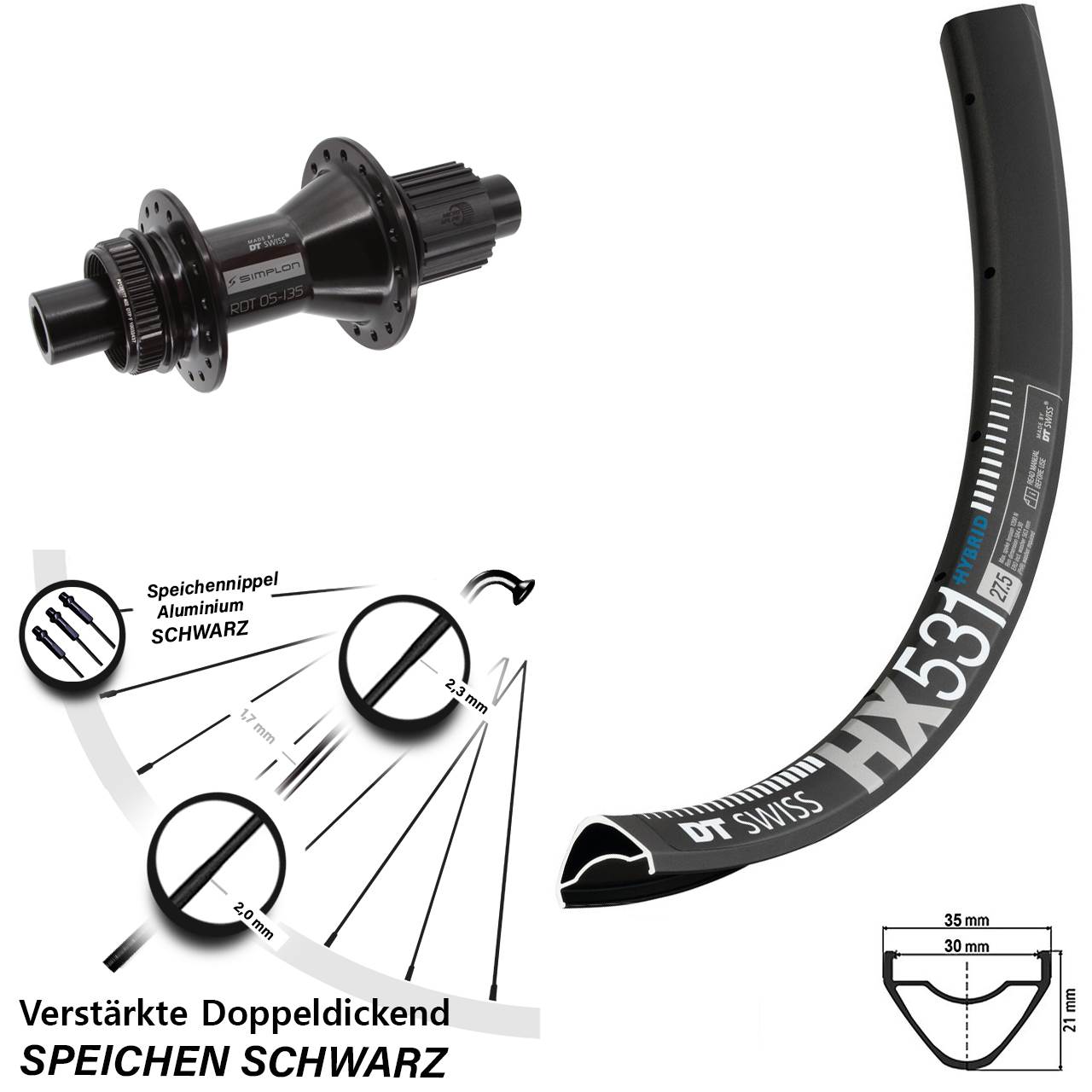 Hinterrad Centerlock 12x142 29 Zoll DT Swiss HX531 370 Hybrid Shimano Micro Spline