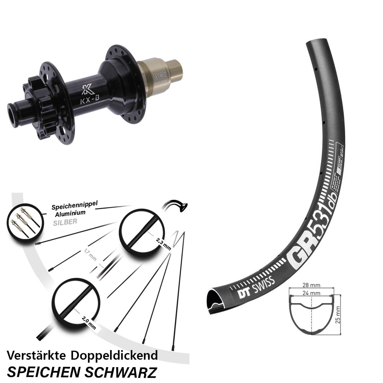 Hinterrad 6-Loch 12x148 27,5 Zoll DT Swiss GR531 KX-B SRAM XD