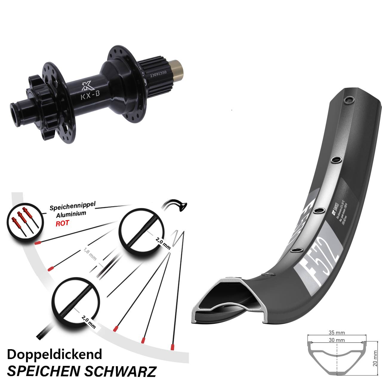 DT Swiss F572 27,5 Zoll Hinterrad KX-B 6-Loch Micro Spline 12x148