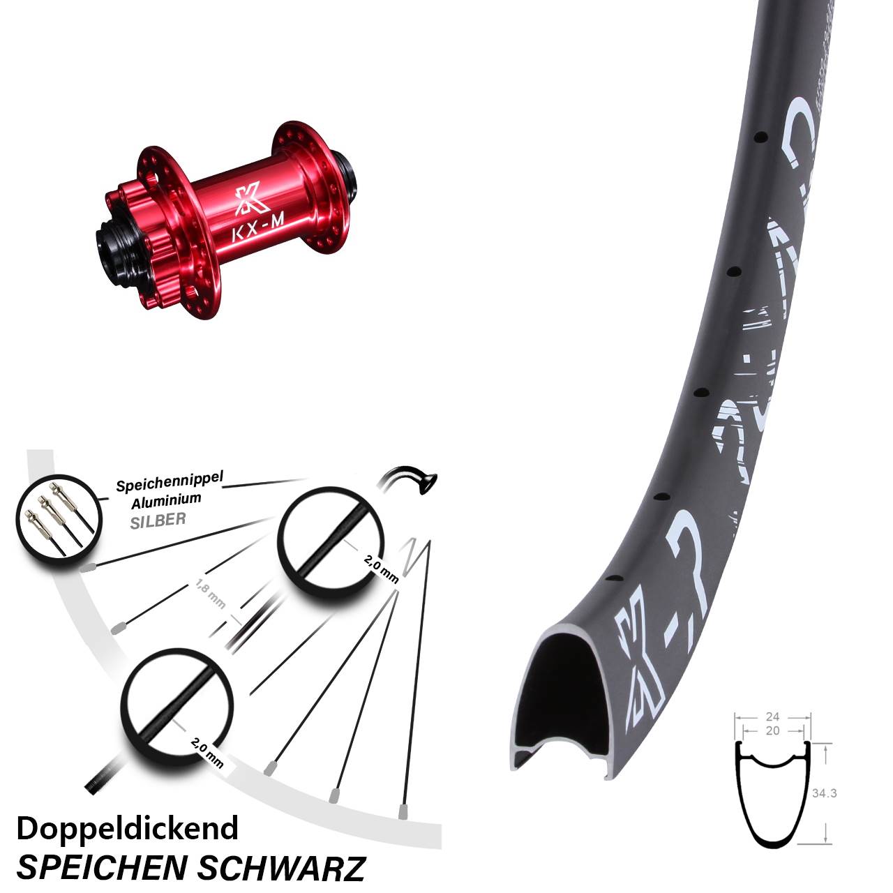 Disc Laufrad 28 Zoll KX-MR Road rot 12x100