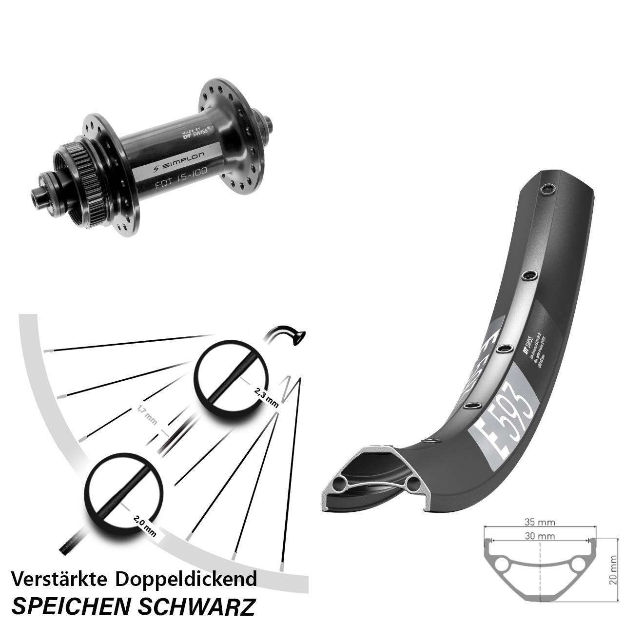 Disc Laufrad für Schnellspanner 29 Zoll DT Swiss E 593-370