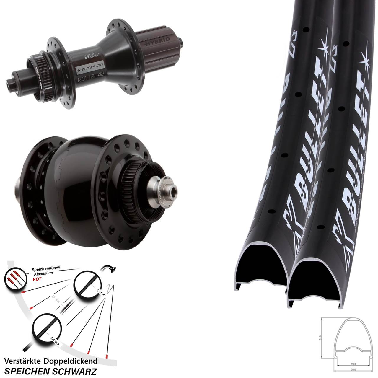 Laufradsatz Centerlock 28-29 Zoll KX Bullet DT Swiss 370 Hybrid SON delux 8-11 fach HG QR