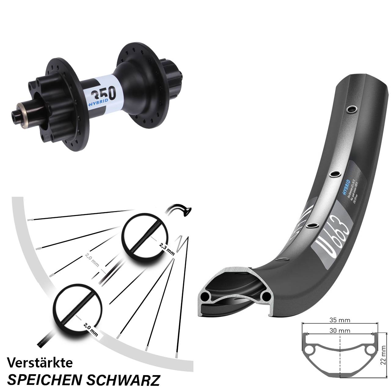 Laufrad 26 Zoll DT Swiss U 663 350 Hybrid Singlespeed 5x135 6-Loch
