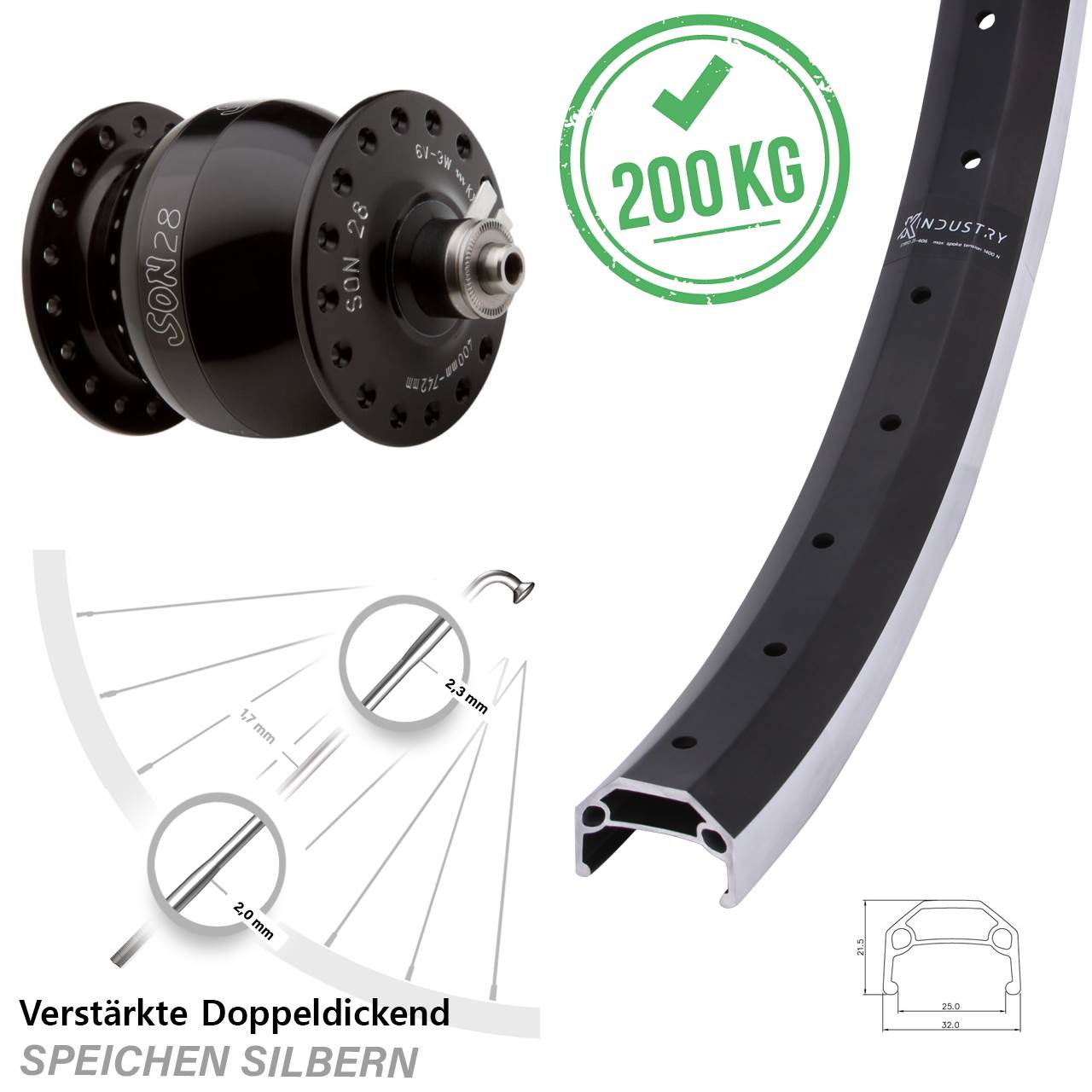 20 Zoll KX Industry SON 28 Dynamo-Vorderrad für Schnellspanner
