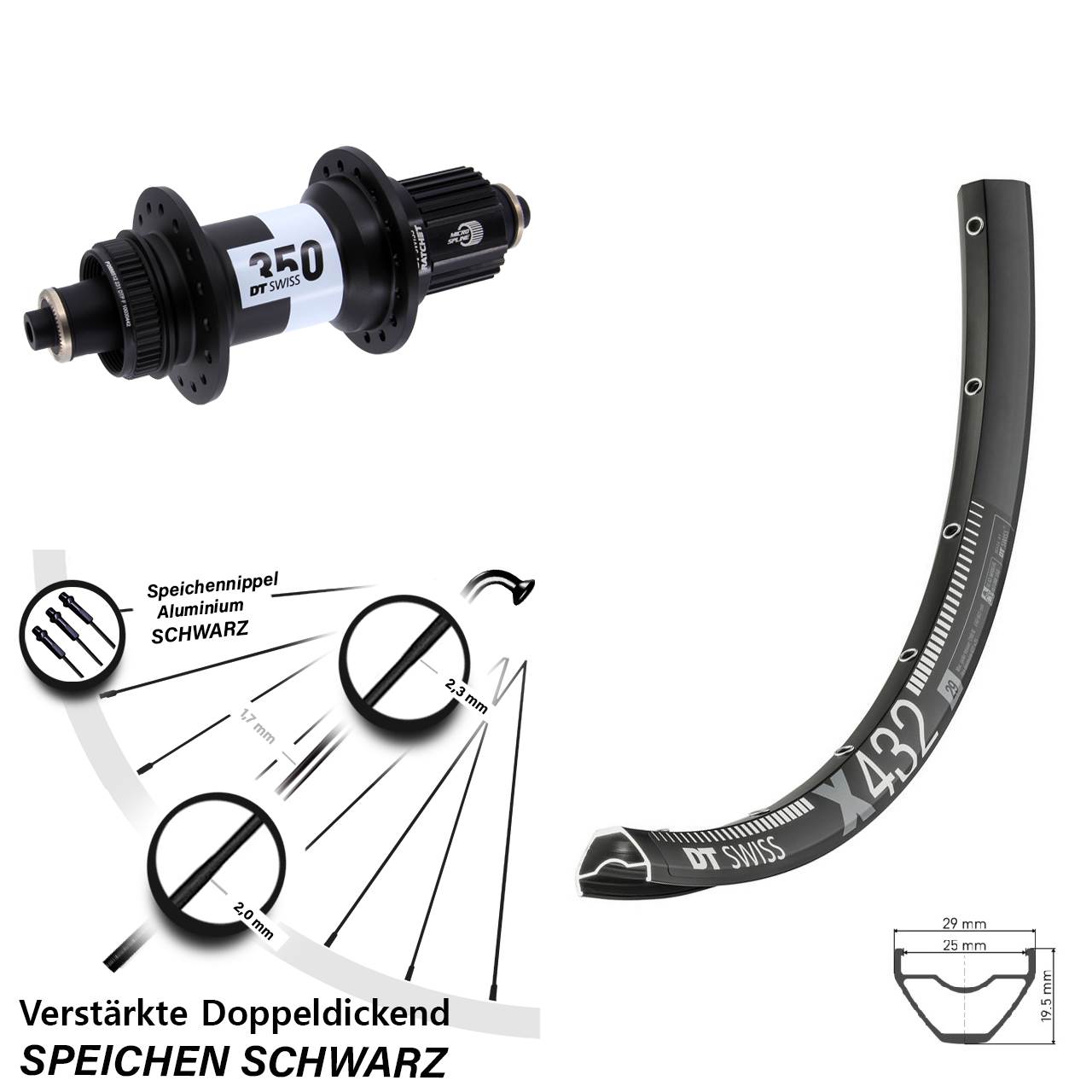 DT Swiss X432-350 29 Zoll Disc Hinterrad für Schnellspanner Micro Spline