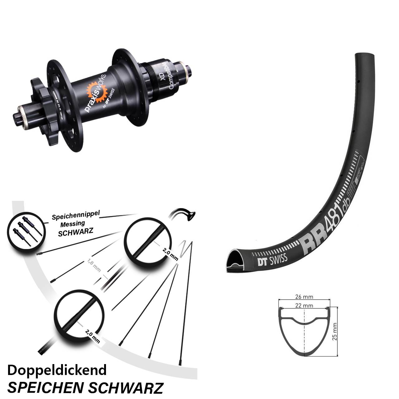 Disc Hinterrad 28 Zoll DT Swiss RR481-350 QR SRAM XD