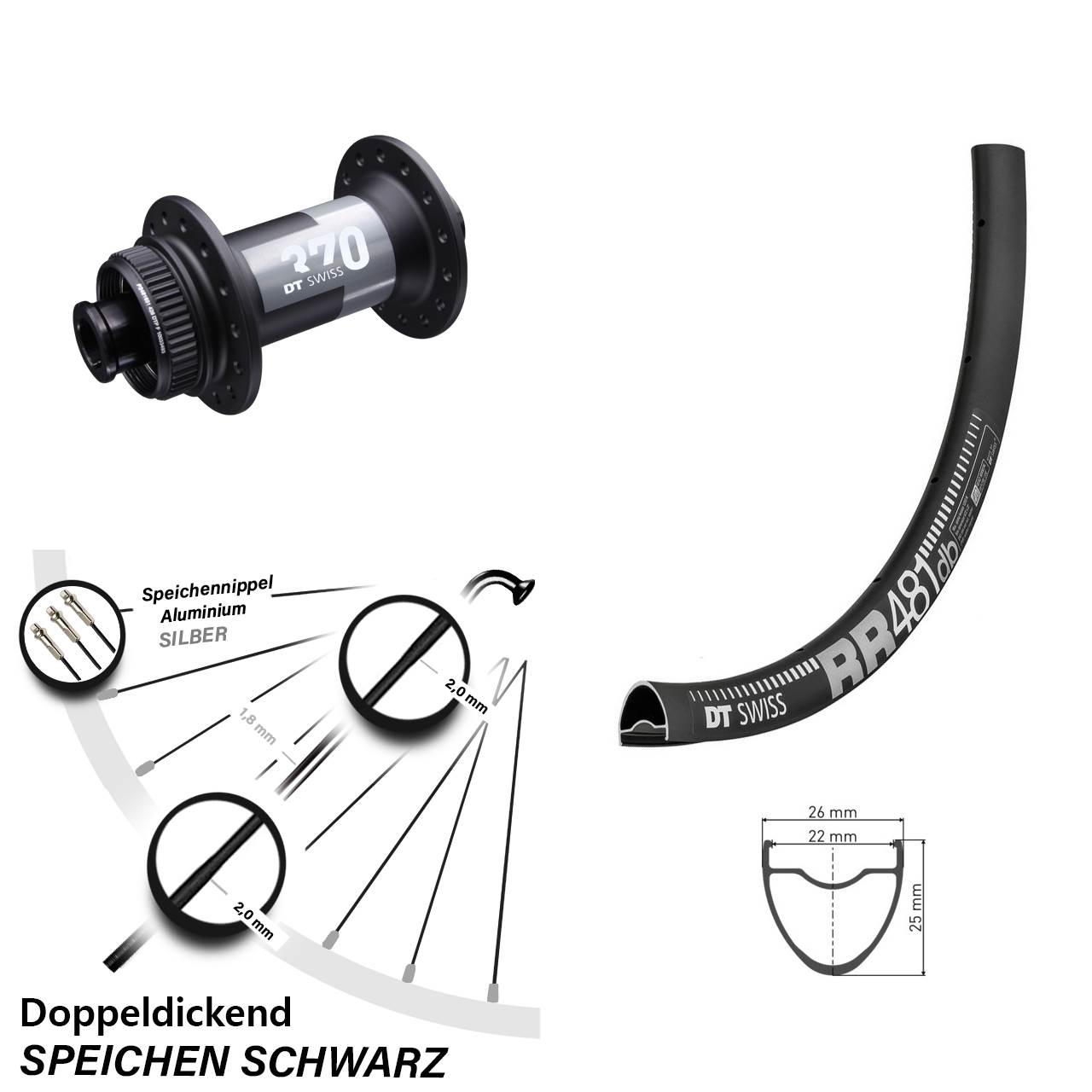 DT Swiss RR 481 DB Vorderrad 28 Zoll 370 Centerlock 12x100 mm