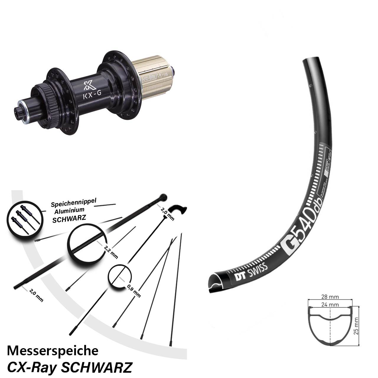 DT Swiss G 540 KX-G 28-29 Zoll Disc Laufrad für Schnellspanner CX-Ray 8-12 fach