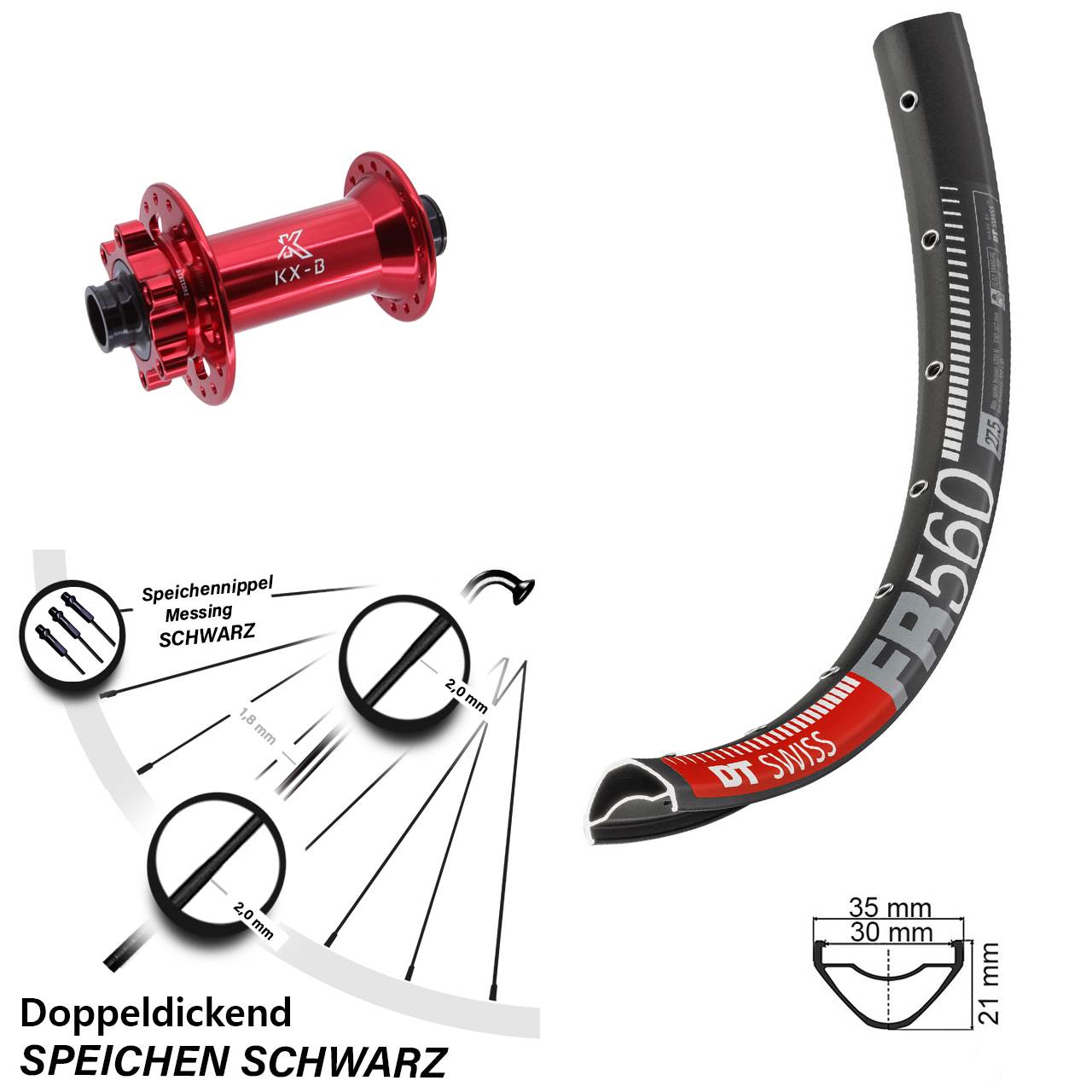Boost Disc Laufrad 15x110 26 Zoll DT Swiss FR560 KX-B rot
