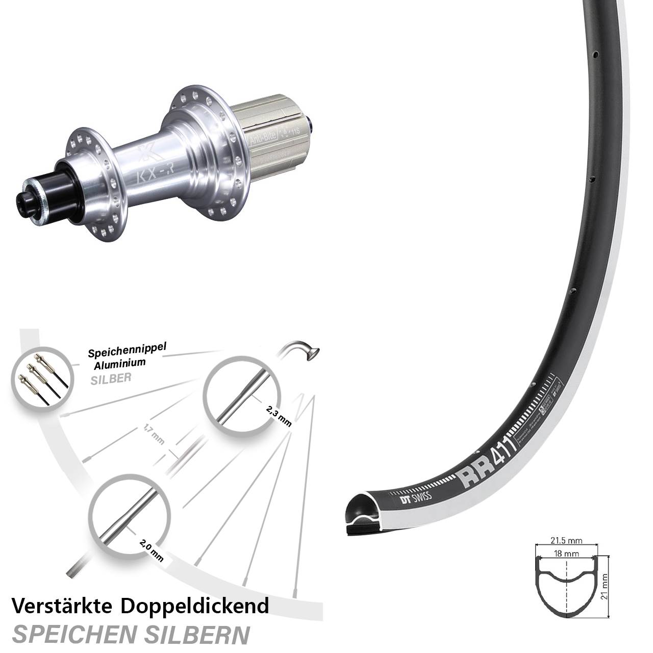 Hinterrad für Schnellspanner 28 Zoll DT Swiss RR 411 KX-R 8-12 fach HG