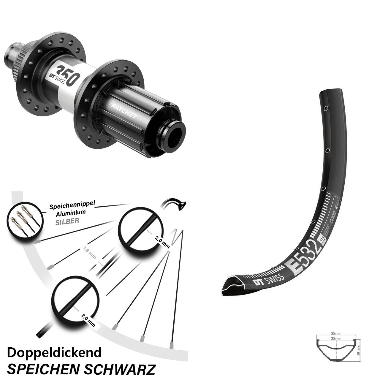E 532 DT Swiss 350 Hinterrad 29 Zoll Centerlock MTB Enduro 12x142