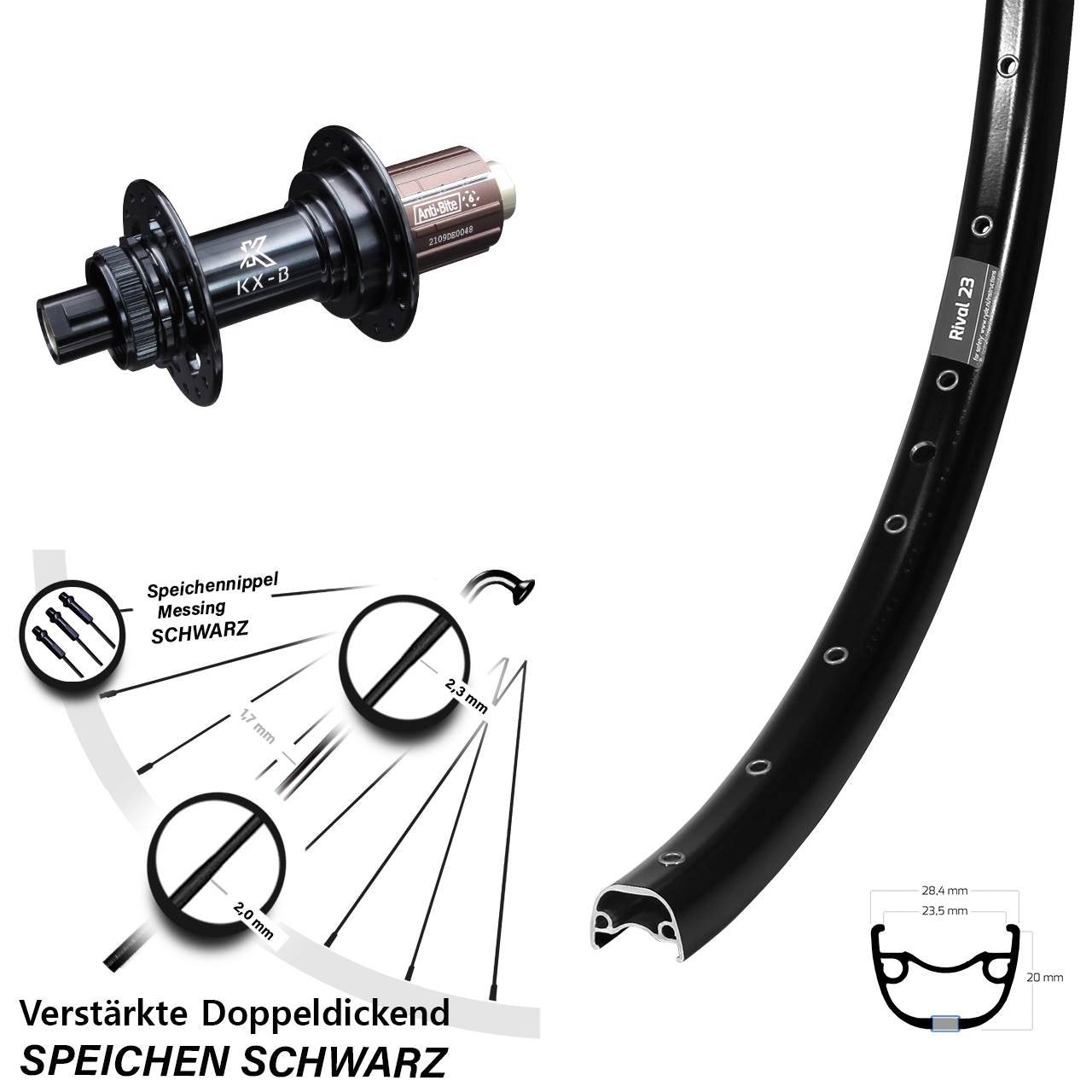 27,5 Zoll Ryde Rival 23 KX-B Boost Disc Hinterrad 12x148 Boost 8-12 fach HG