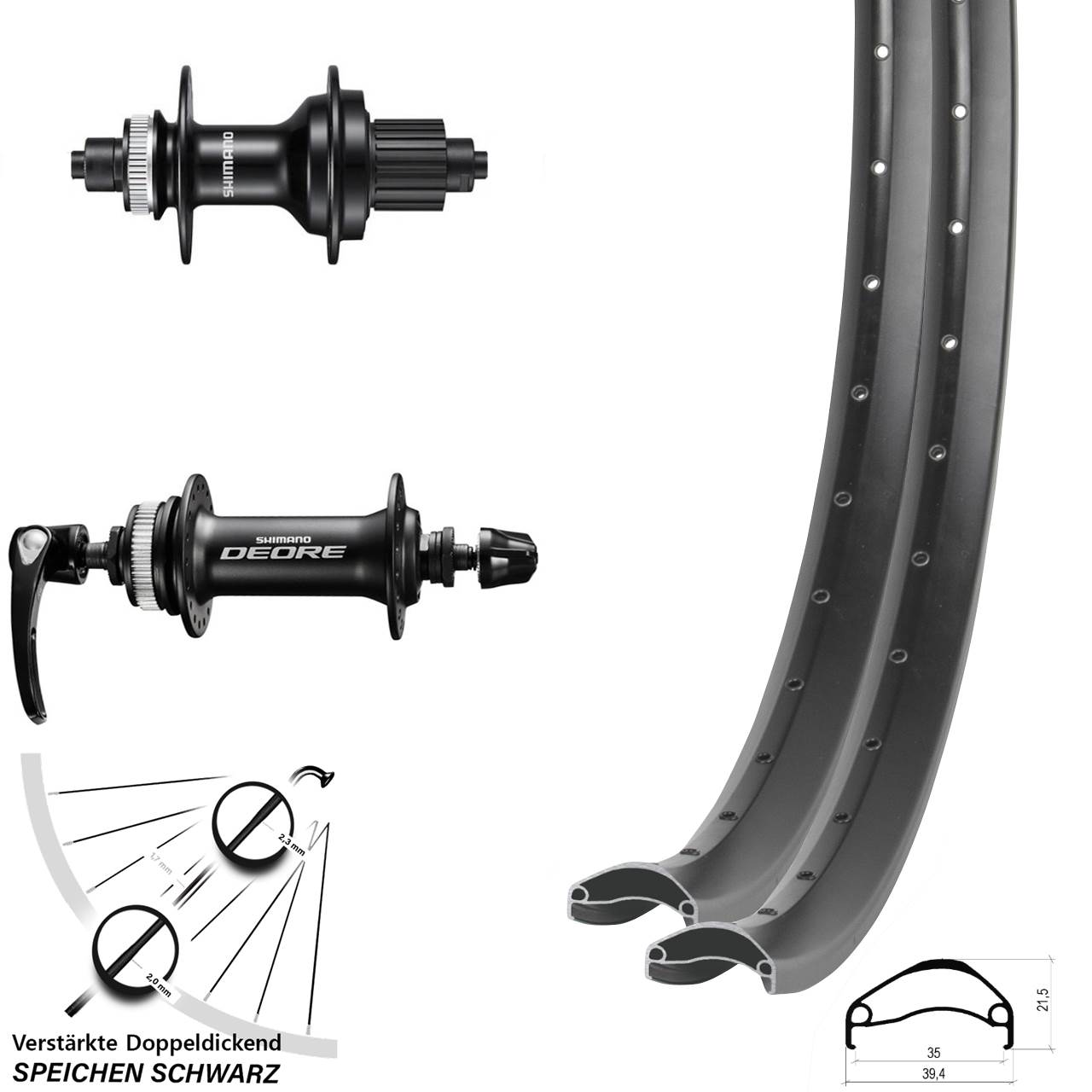 27,5 Zoll Ambrosio E35 Shimano FH-MT500 HB-M6000 Disc Laufradsatz QR Micro Spline