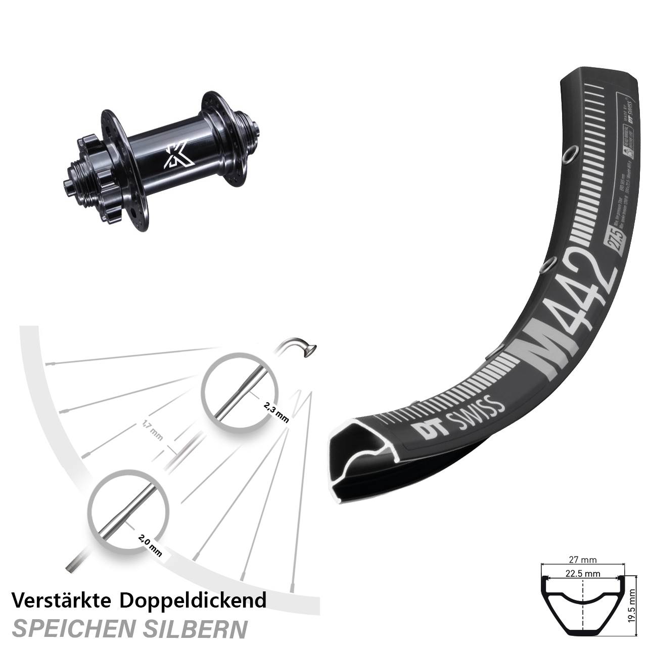 DT Swiss M 442 KX-M 29 Zoll Vorderrad 6-Loch QR