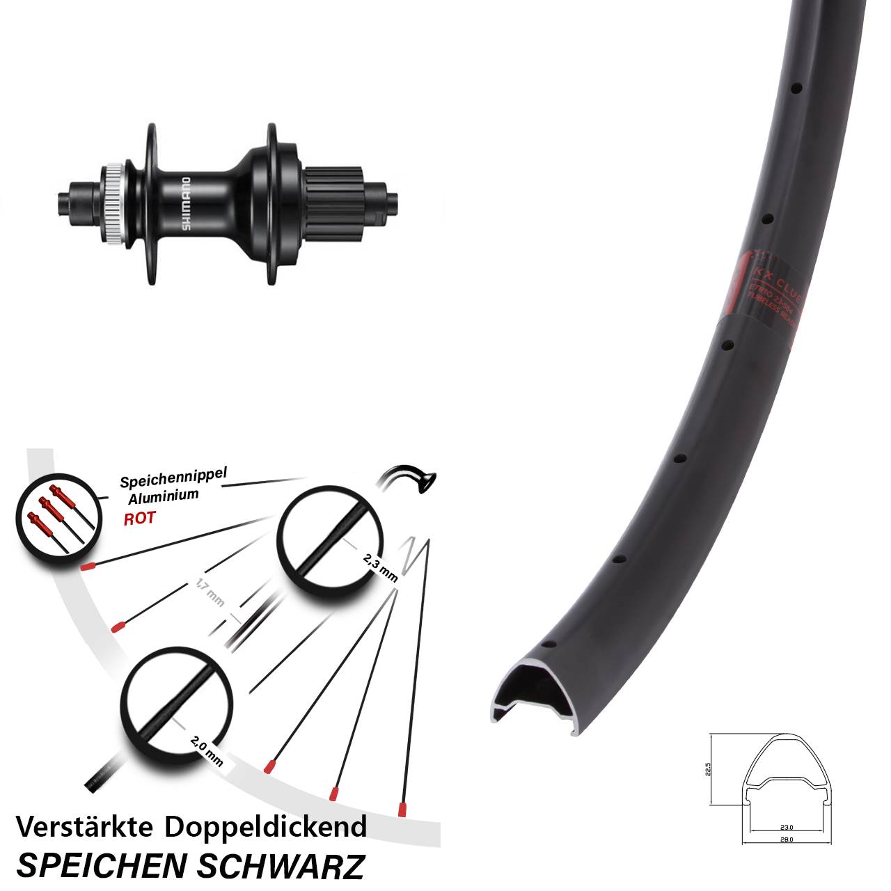 Disc Laufrad 26 Zoll KX Clue Shimano FH-MT500 Micro Spline QR
