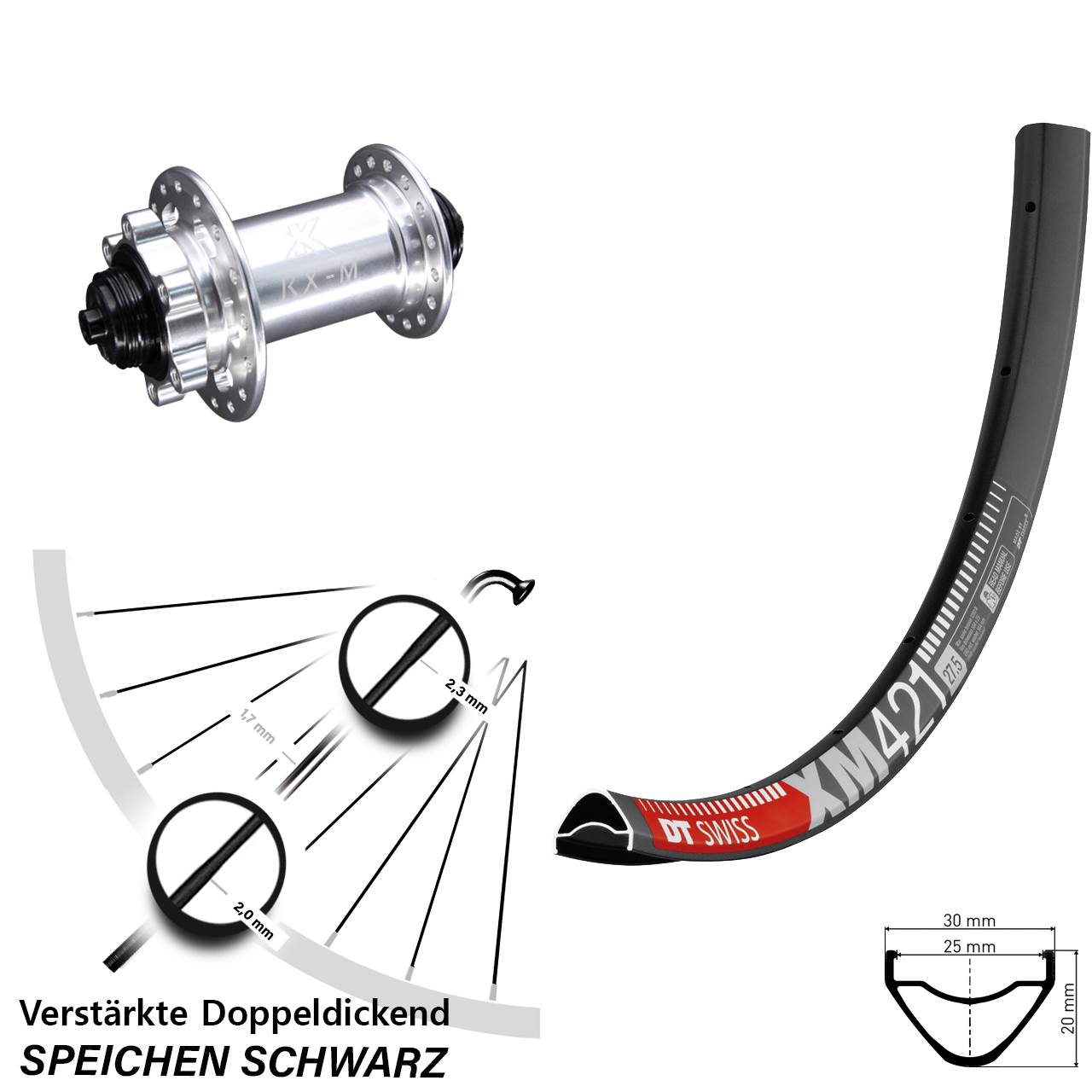 29 Zoll DT Swiss XM421 KX-M Disc Laufrad für Schnellspanner
