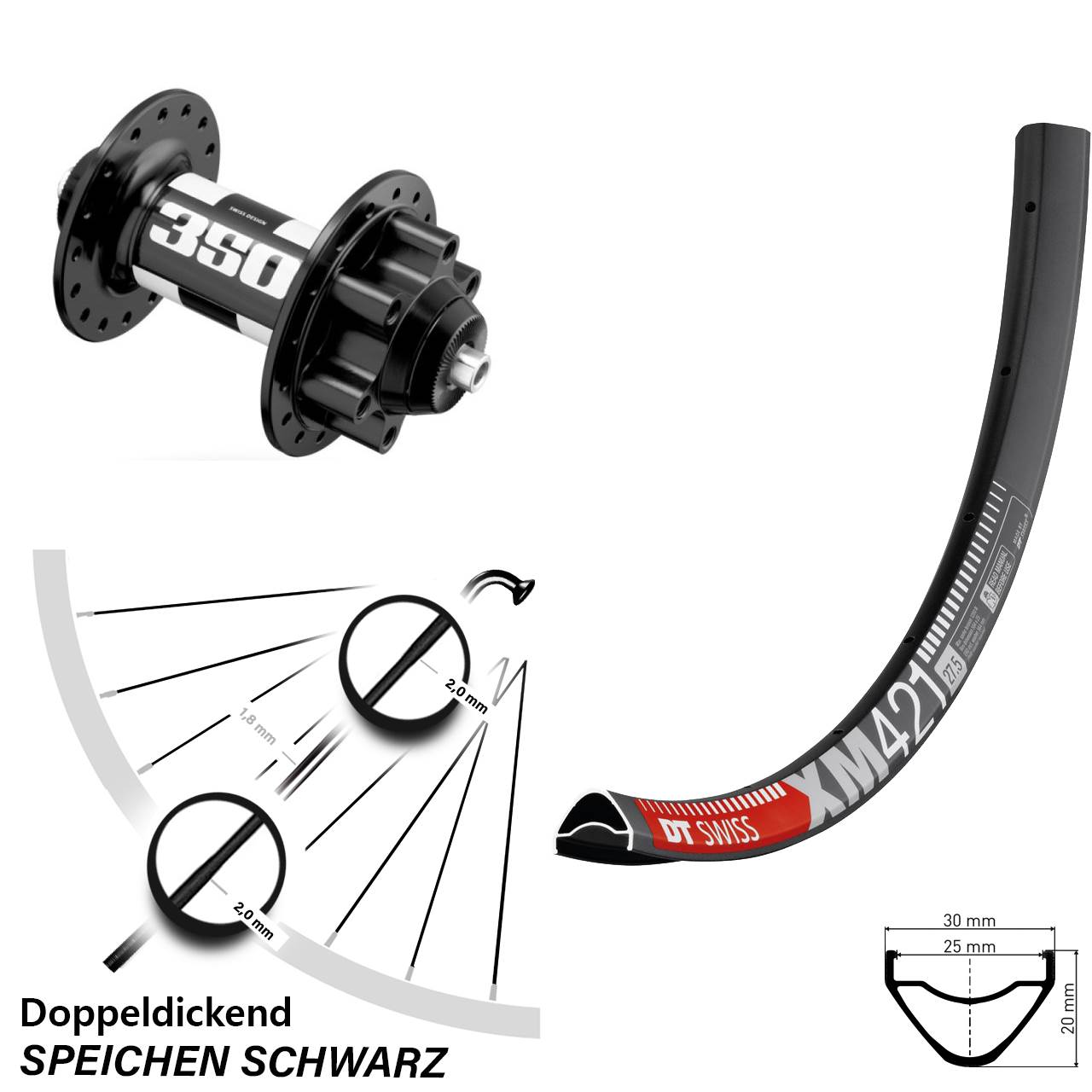 Disc Laufrad 27,5 Zoll DT Swiss XM421-350 QR