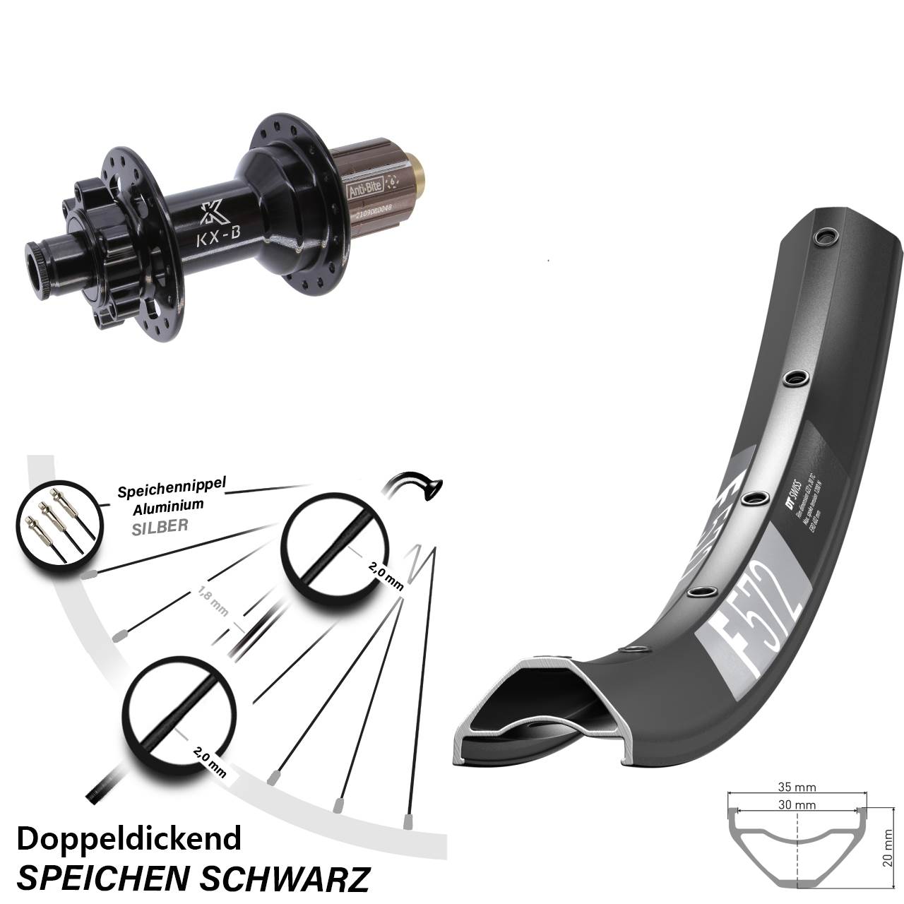 Hinterrad 27,5 Zoll DT Swiss F572 KX-B 6-Loch 12x148