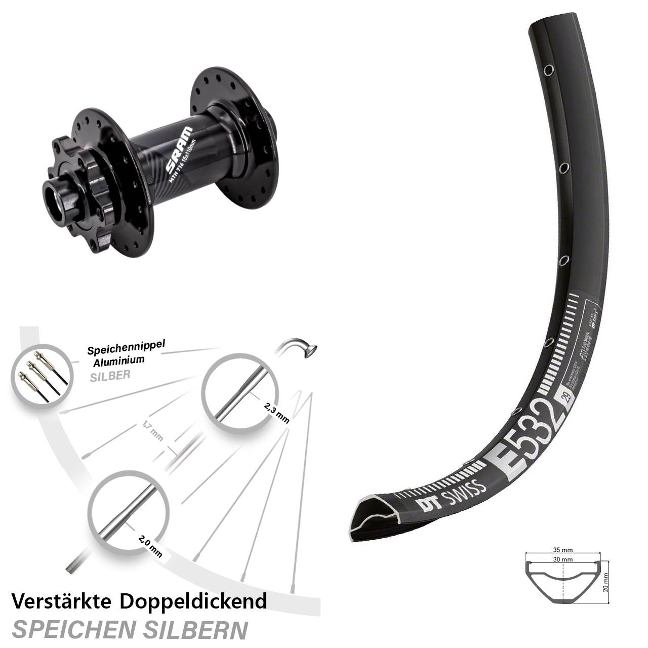 DT Swiss E 532 Sram 716 29 Zoll Disc Vorderrad 15x110 Boost
