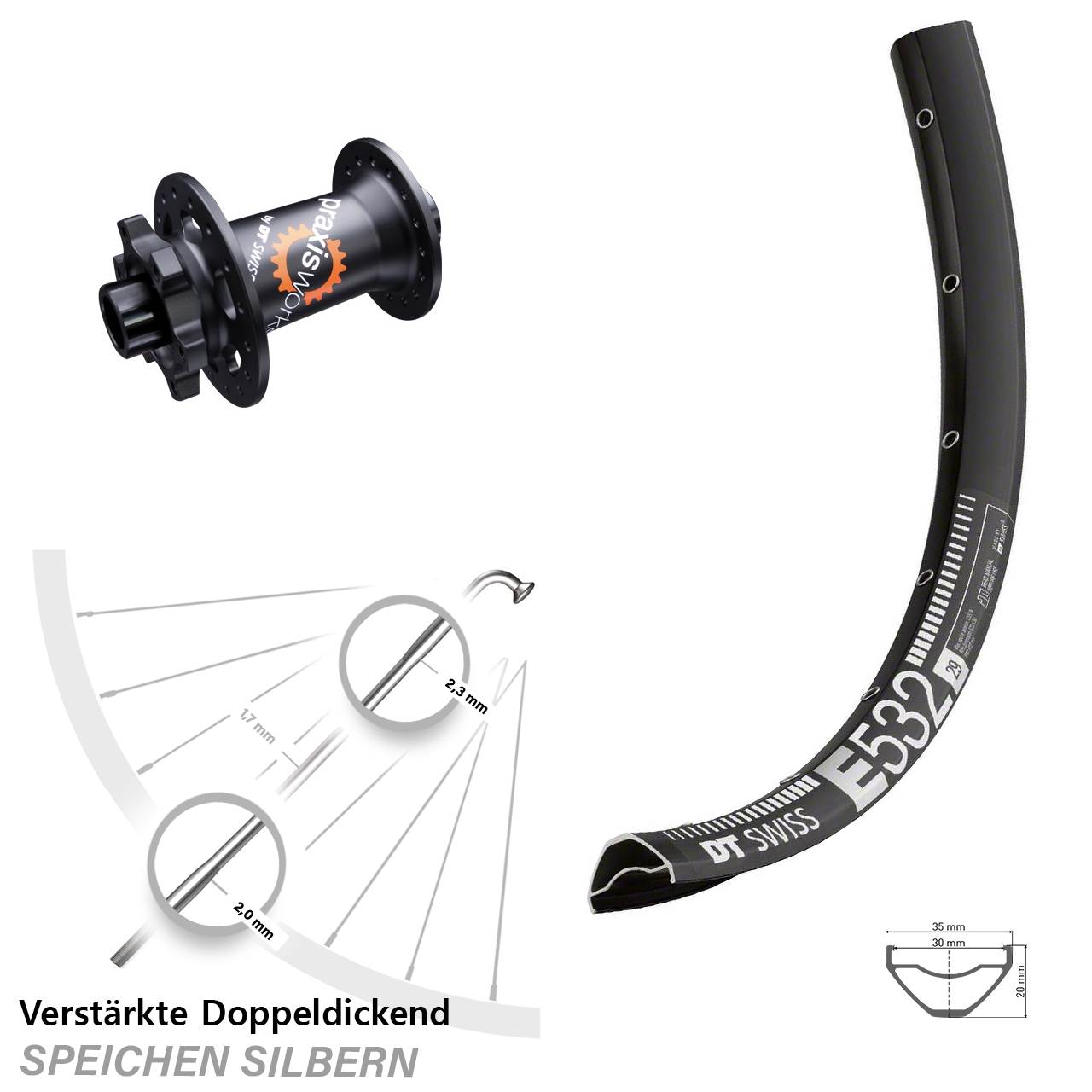 Vorderrad 6-Loch 15x100 29 Zoll DT Swiss E532-350 SL