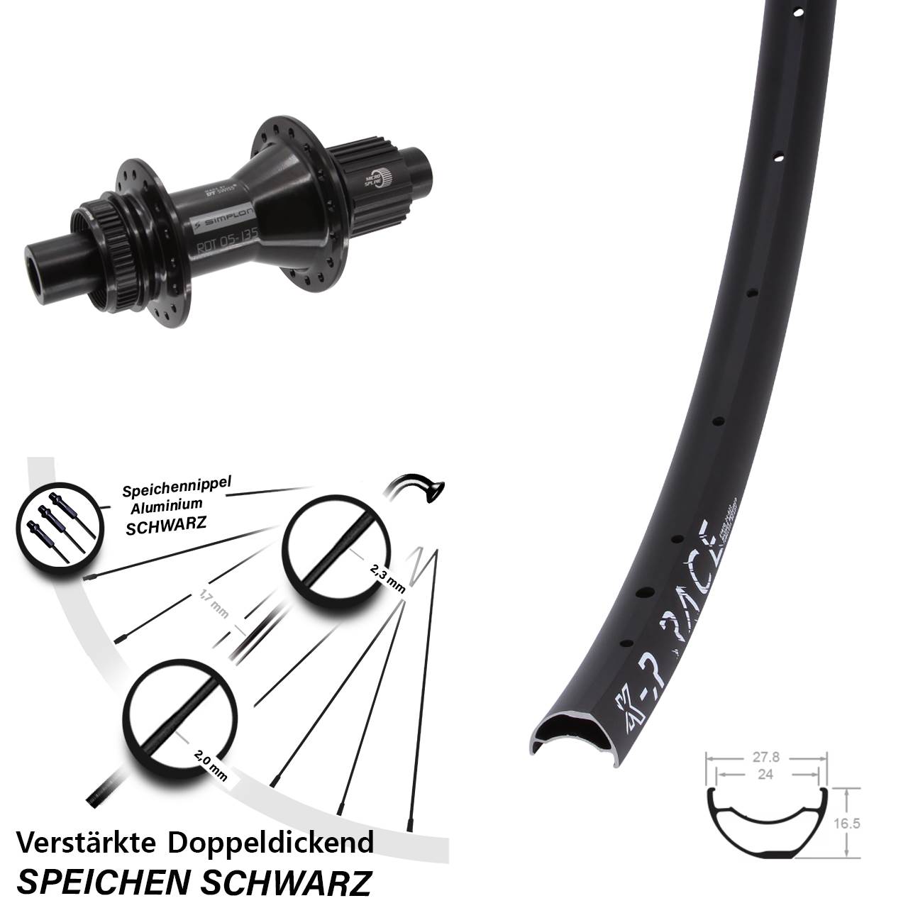 28 Zoll KX-R Race DT Swiss 370 Hybrid Centerlock Hinterrad 12x142 Shimano Micro Spline