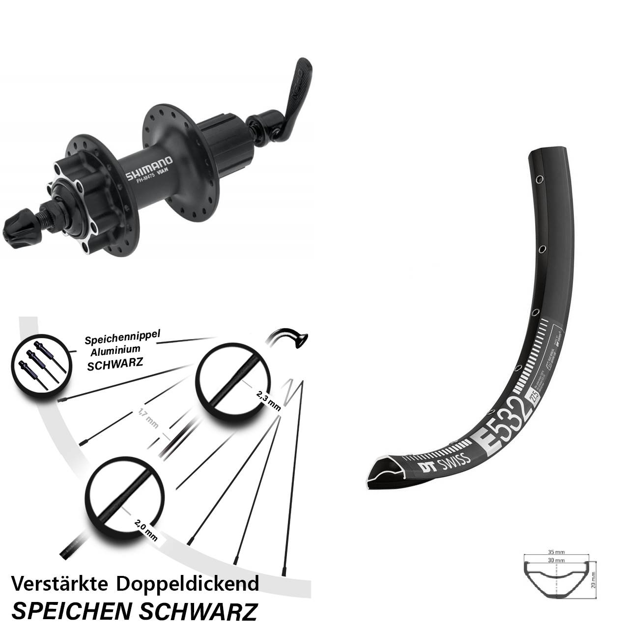 6-Loch Hinterrad 29 Zoll DT Swiss E532 Shimano Alivio 8-11 fach HG für Schnellspanner
