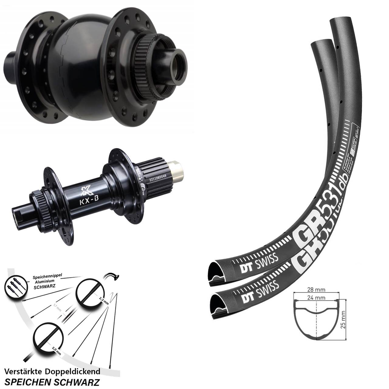 Boost Disc Laufrad-Satz 15x110 12x148 650B DT Swiss GR 531 KX-B SON 28 Micro Spline