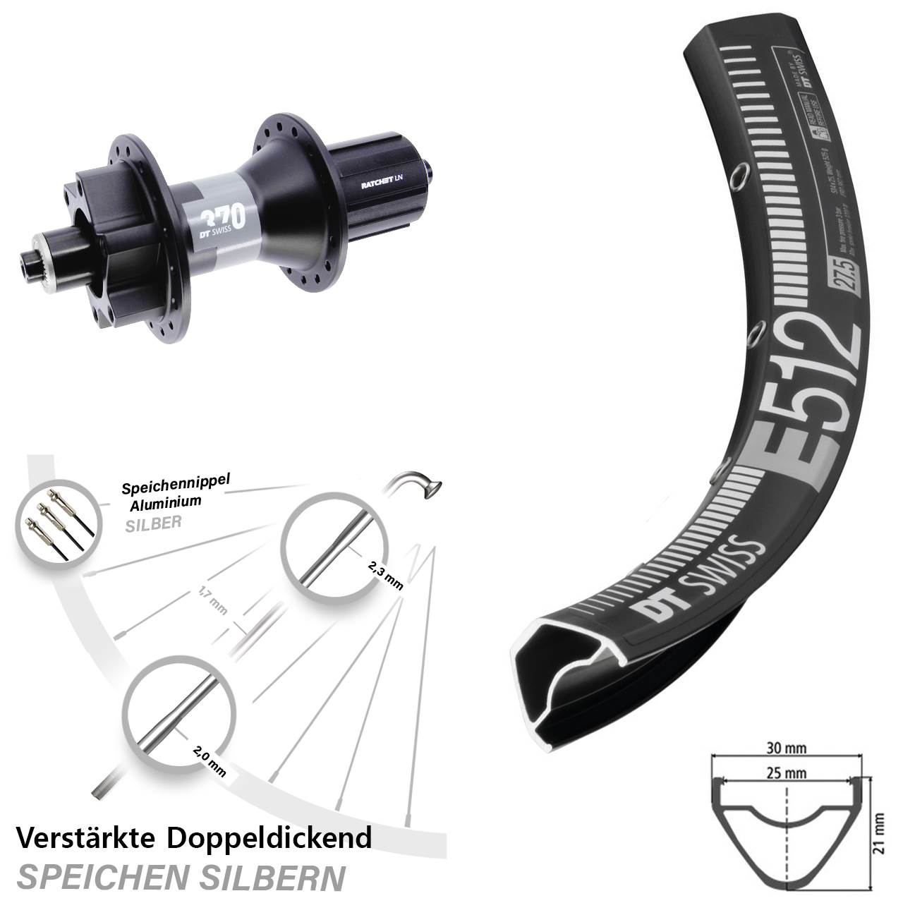 DT Swiss E512-370 29 Zoll Hinterrad 6-Loch QR 8-11 fach