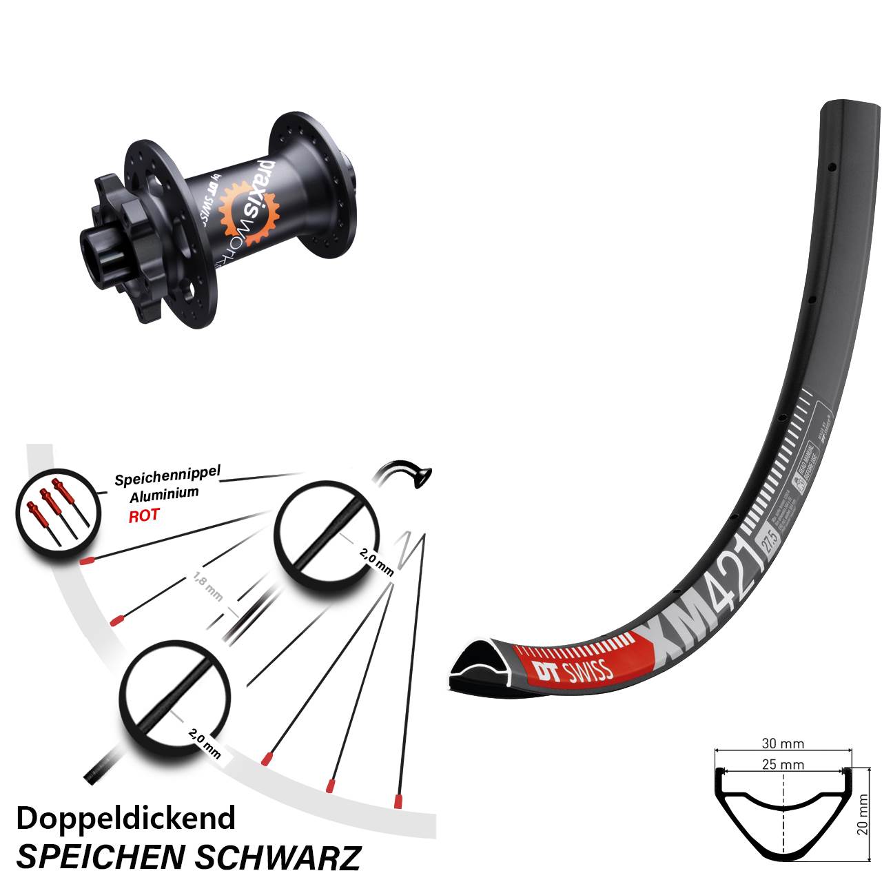 350 DT Swiss XM 421 29 Zoll Vorderrad Steckachse für 6-Loch