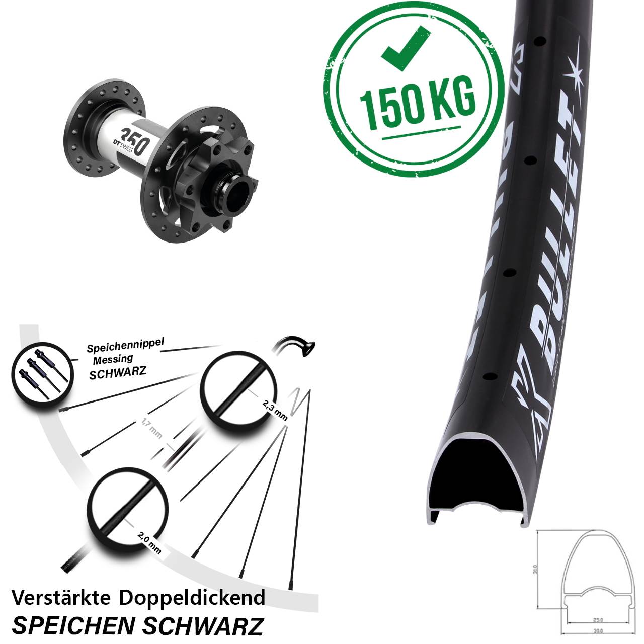 KX Bullet DT Swiss 350 28-29 Zoll 6-Loch Vorderrad 12x100