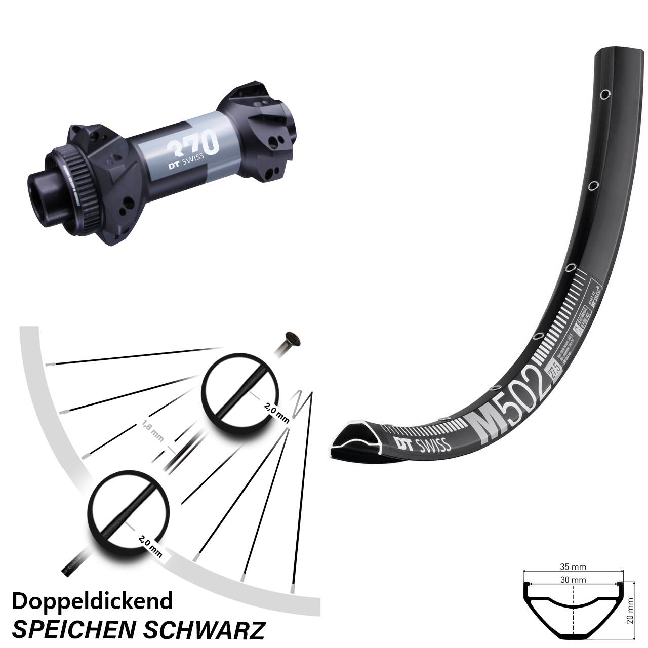29 Zoll Vorderrad M 502 DT Swiss 370 Boost 15x110 mm Straightpull Centerlock MTB