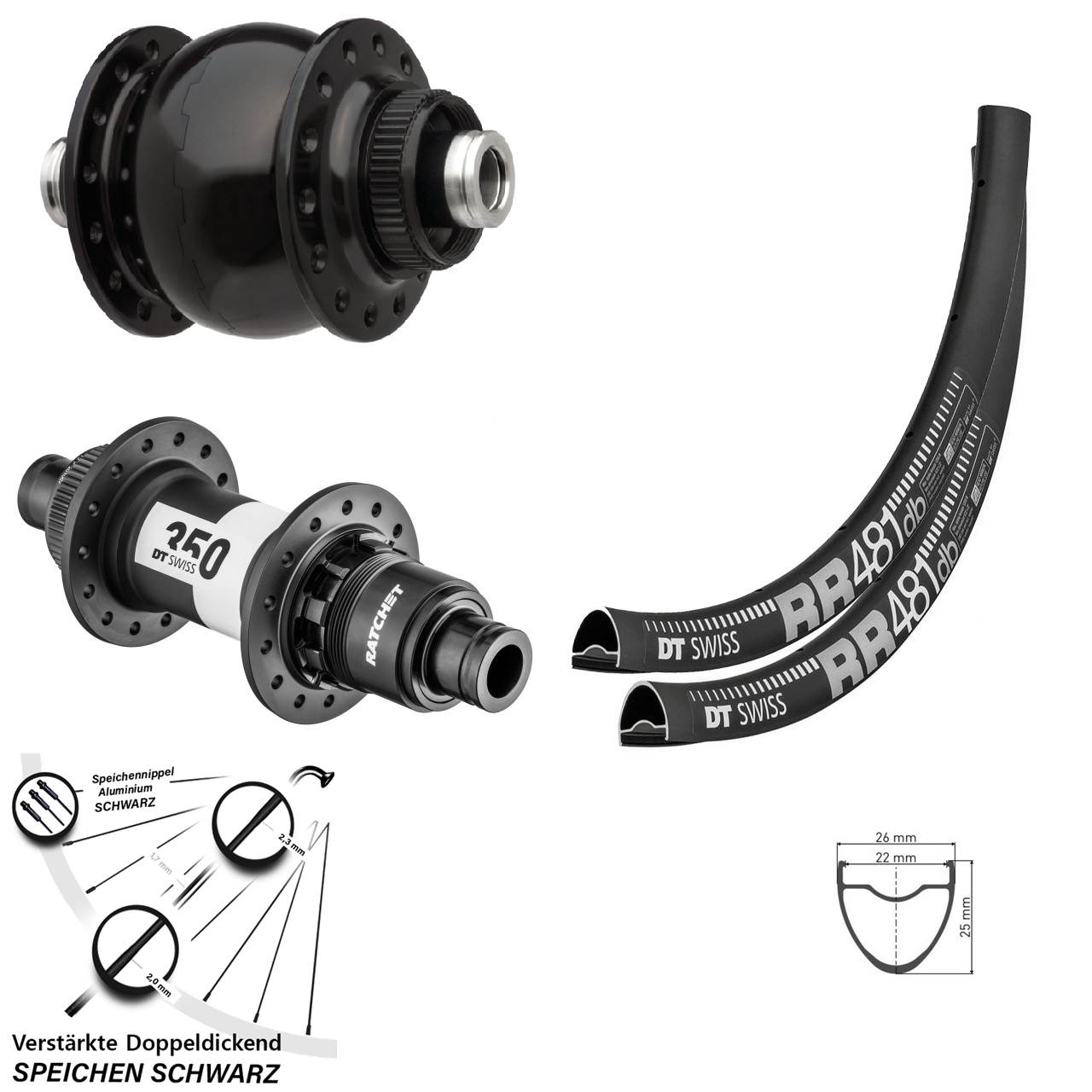 Disc Laufradsatz DT Swiss RR 481-350 Road SON 28 Zoll XDR 11-12 fach 12x100/142