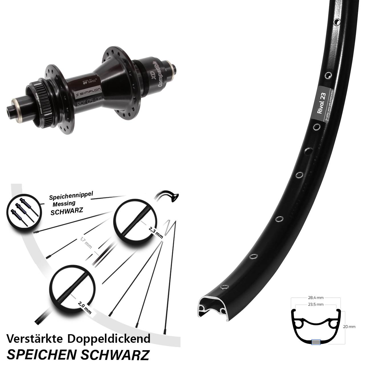 Ryde Rival 23 DT Swiss 370 27,5 Zoll Hinterrad Centerlock QR SRAM XD