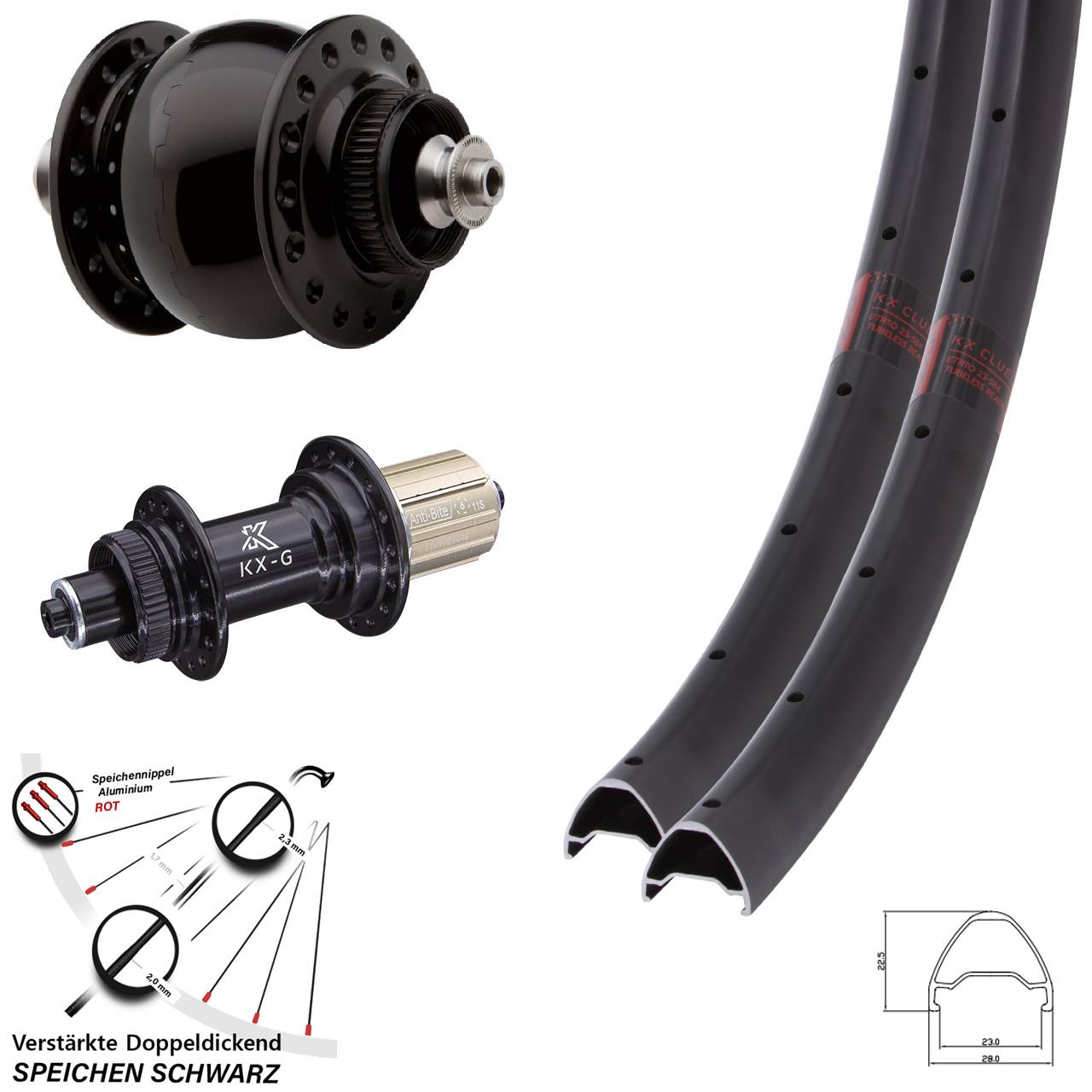 Centerlock Laufradsatz für Schnellspanner SON 28 Zoll KX Clue Dynamo 8-12 fach