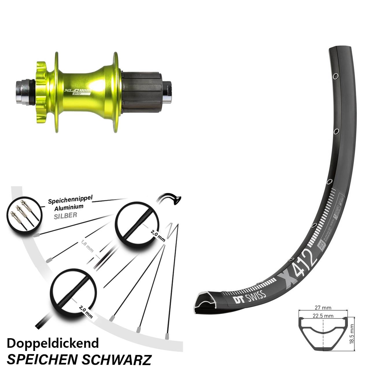 Disc Hinterrad 28-29 Zoll DT Swiss X412 XLC Evo grün 8-11 fach 12x142