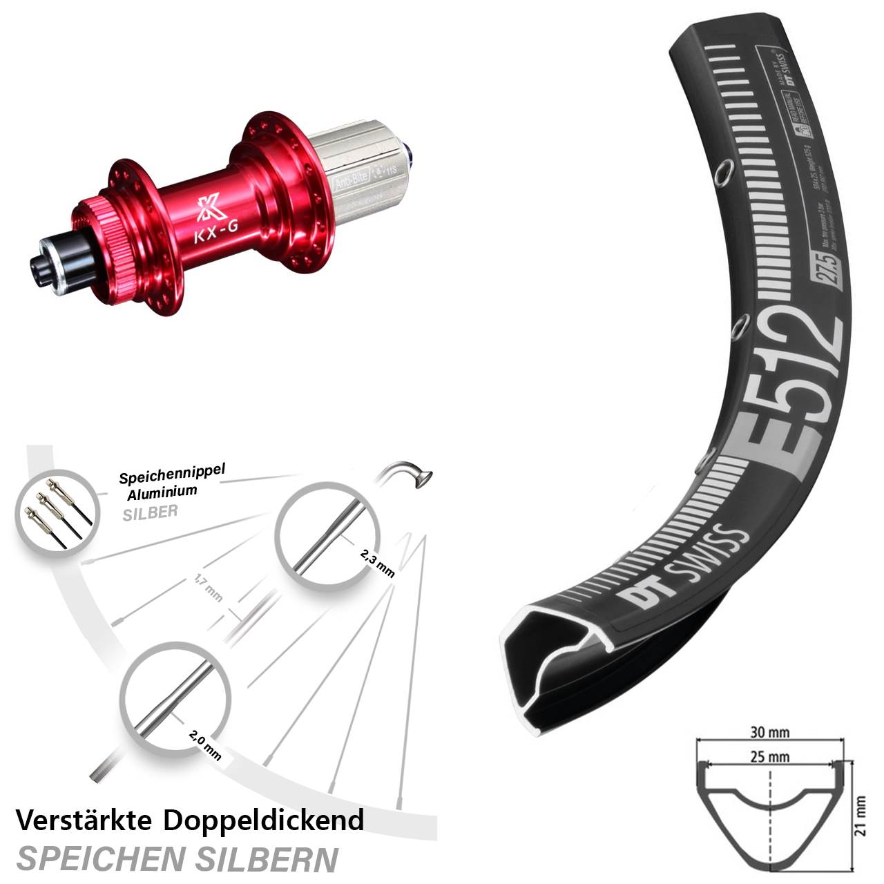 Disc Hinterrad QR 29 Zoll DT Swiss E 512 KX-G rot 8-12 fach