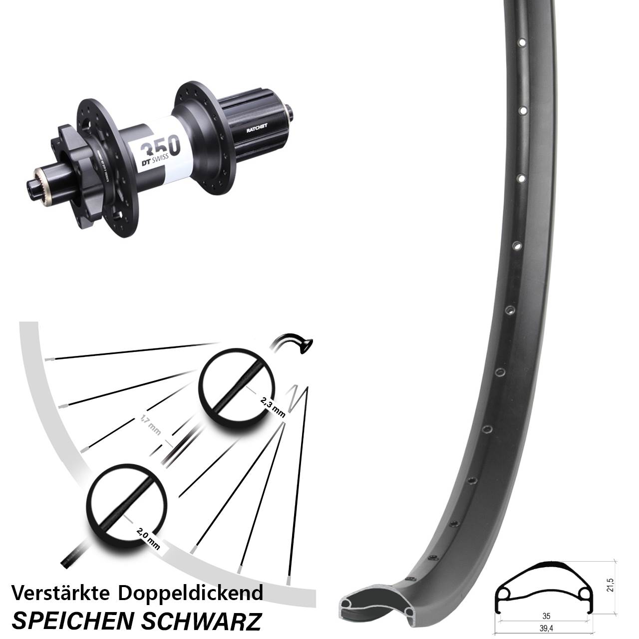 27,5 Zoll Ambrosio E35 DT Swiss 350 Disc Laufrad QR 8-11 fach HG