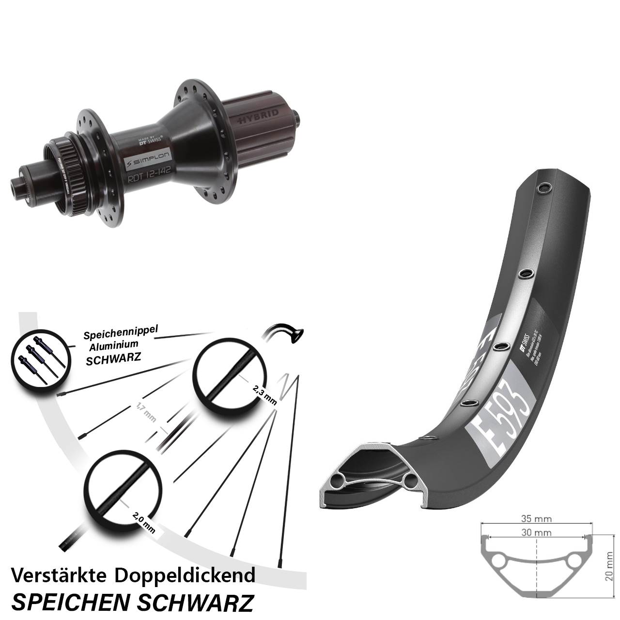 Hinterrad Centerlock für Schnellspanner 650B DT Swiss E 593-370 Hybrid 8-11 fach
